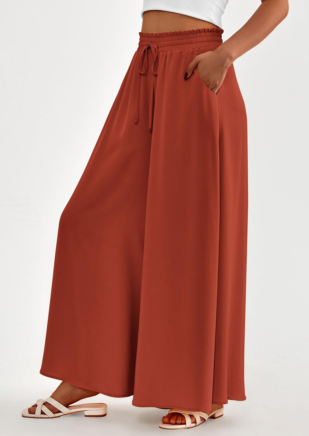 Women's Summer Wide Leg Palazzo Pants High Waisted Flowy Pockets Trendy Casual Lounge Boho Beach Trousers