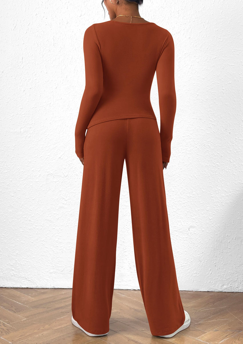 Women's 2 Piece Lounge Sets Asymmetrical Long Sleeve T Shirt Wide Leg Pants Casual Outfits Tracksuit