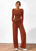 Women's 2 Piece Lounge Sets Asymmetrical Long Sleeve T Shirt Wide Leg Pants Casual Outfits Tracksuit