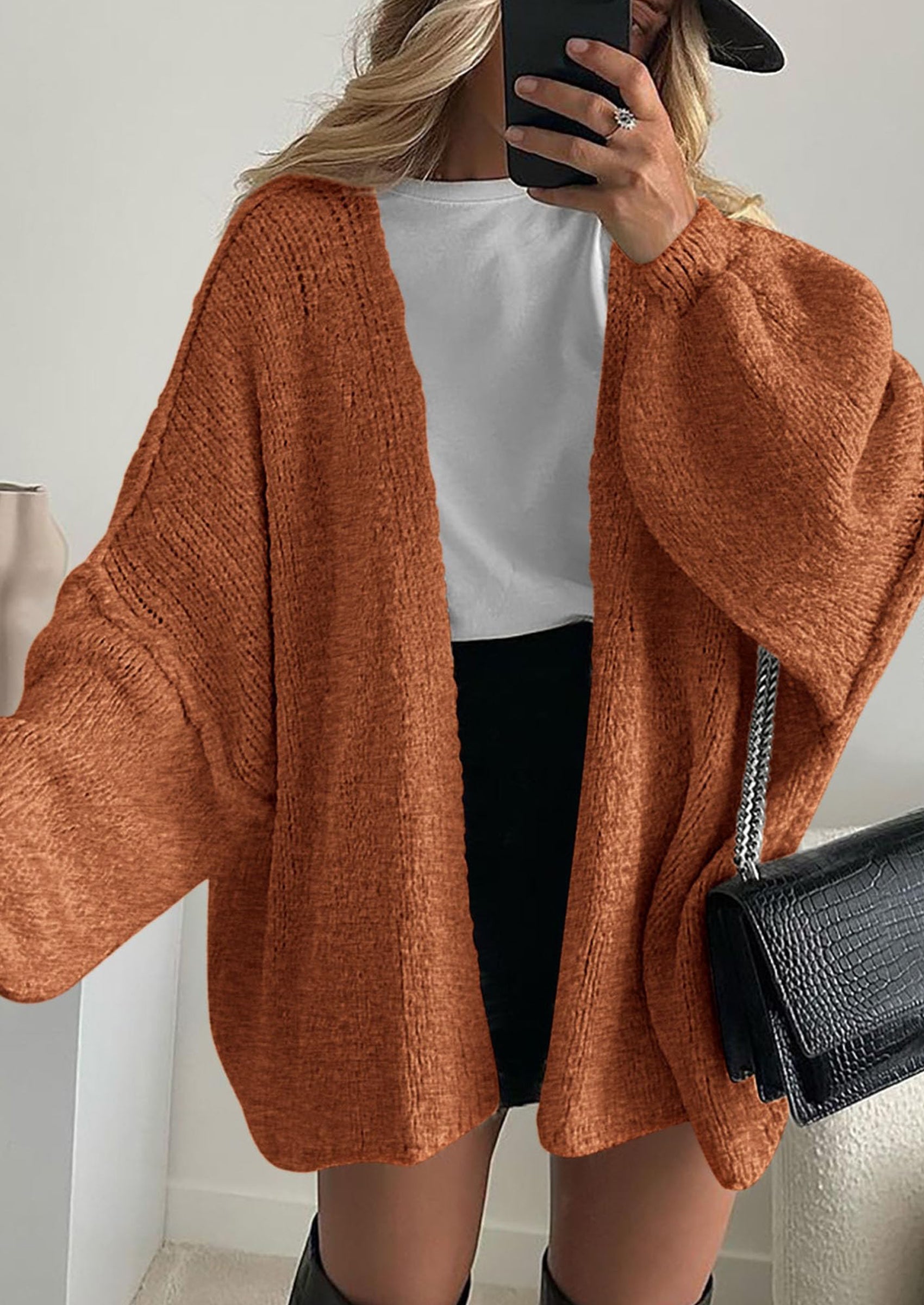 Womens Oversized Cardigan Sweaters Fall Long Lantern Sleeve Knit Open Front Lightweight Sweater