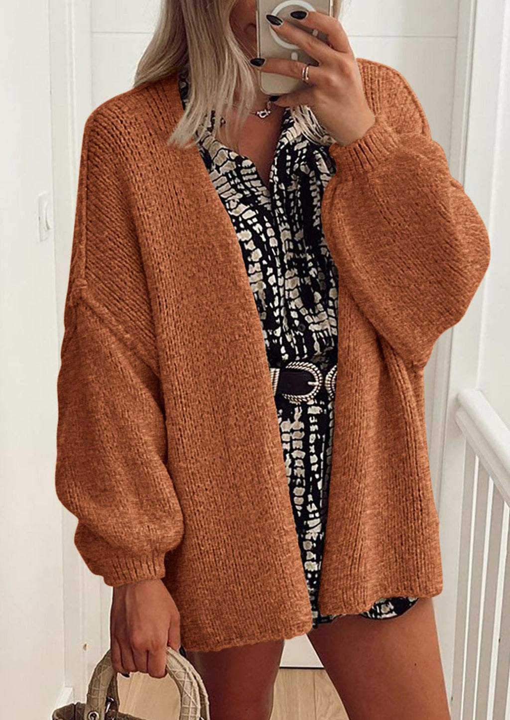 Womens Oversized Cardigan Sweaters Fall Long Lantern Sleeve Knit Open Front Lightweight Sweater
