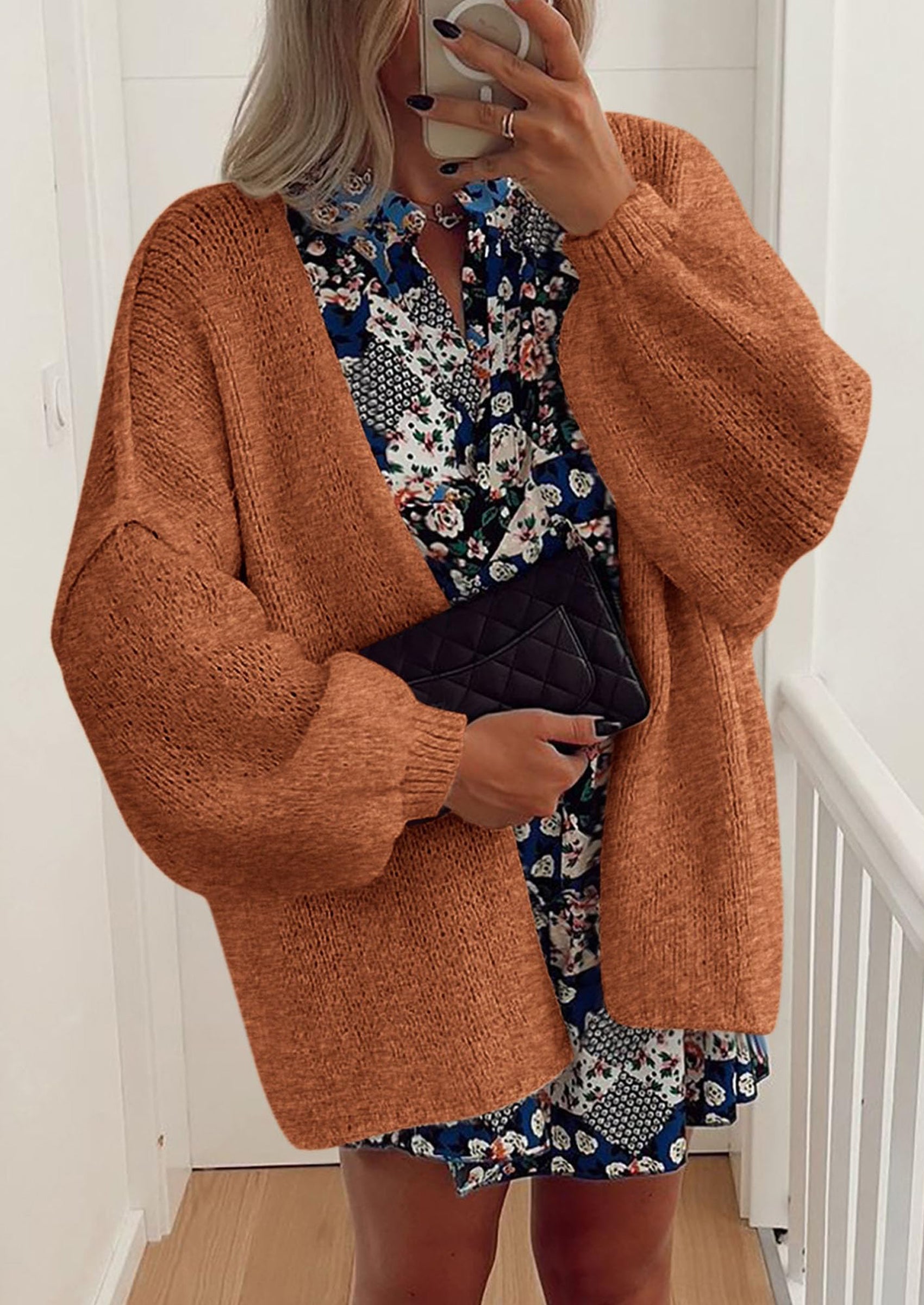 Womens Oversized Cardigan Sweaters Fall Long Lantern Sleeve Knit Open Front Lightweight Sweater