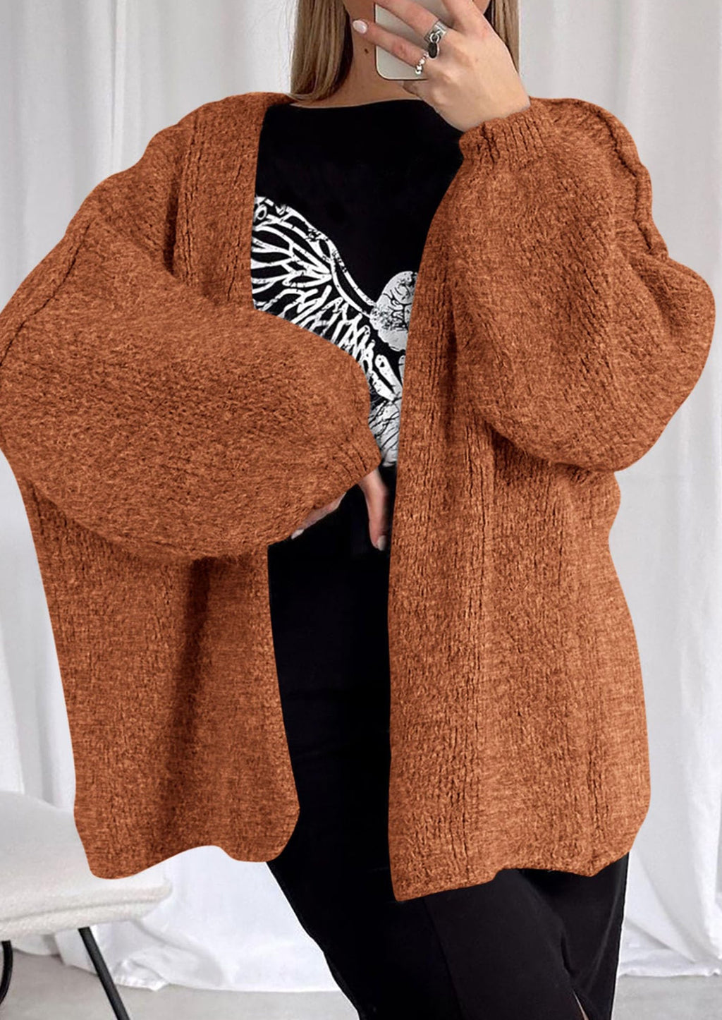 Womens Oversized Cardigan Sweaters Fall Long Lantern Sleeve Knit Open Front Lightweight Sweater