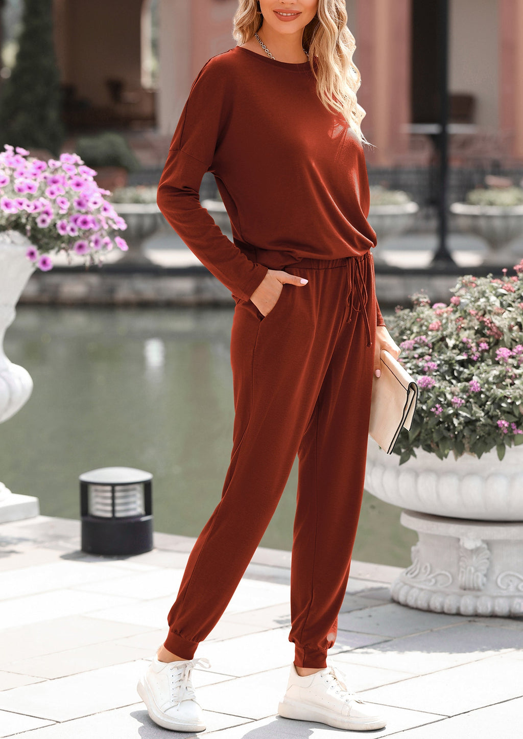 Lounge Outfit Long Sleeve Crewneck Pullover Tops High Waisted Pants Set Tracksuit
