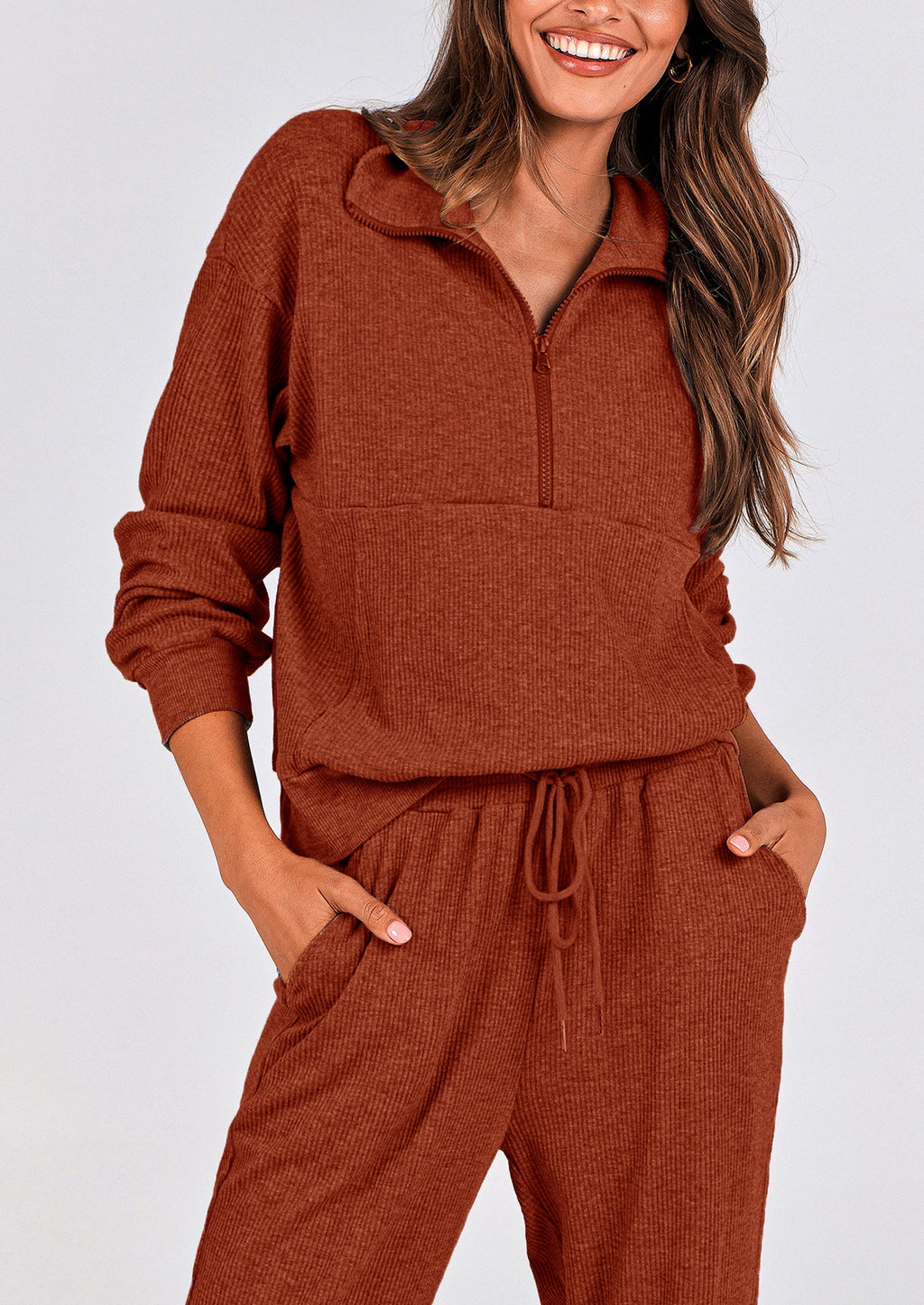 Women's Fall 2 Piece Lounge Sets Zip Up Sweatshirt Jogger Pants Sweat Track Suits Travel Outfit Winter Clothing
