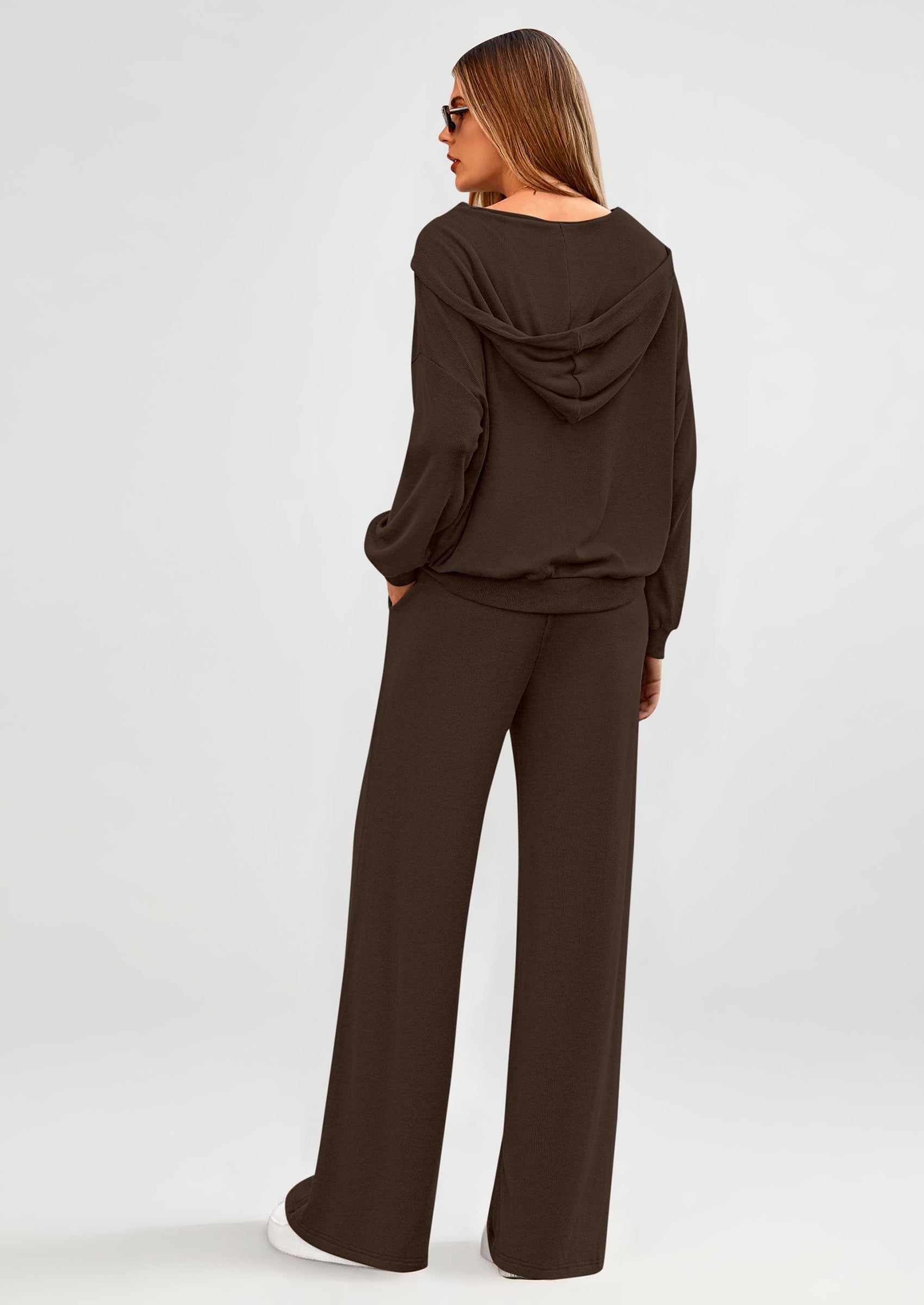 Women's 2 Piece Fall Lounge Sets Zip Up Hoodie Wide Leg Pants Tracksuit Matching Travel Outfits Clothes