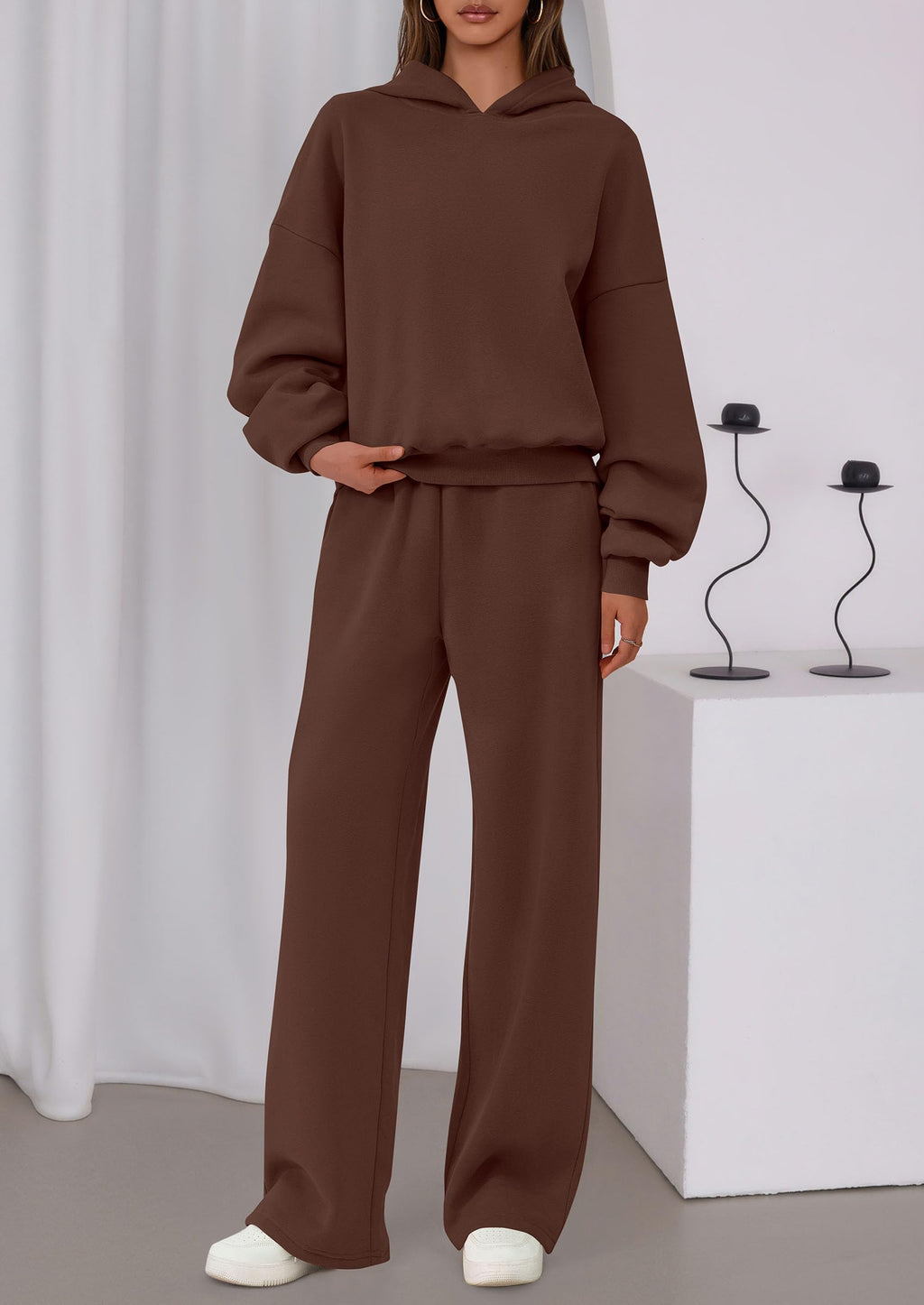 Womens Sweatsuits 2 Piece Set Casual Winter Long Sleeve Hoodie Loose Wide Leg Sweatpants Fall Tracksuit