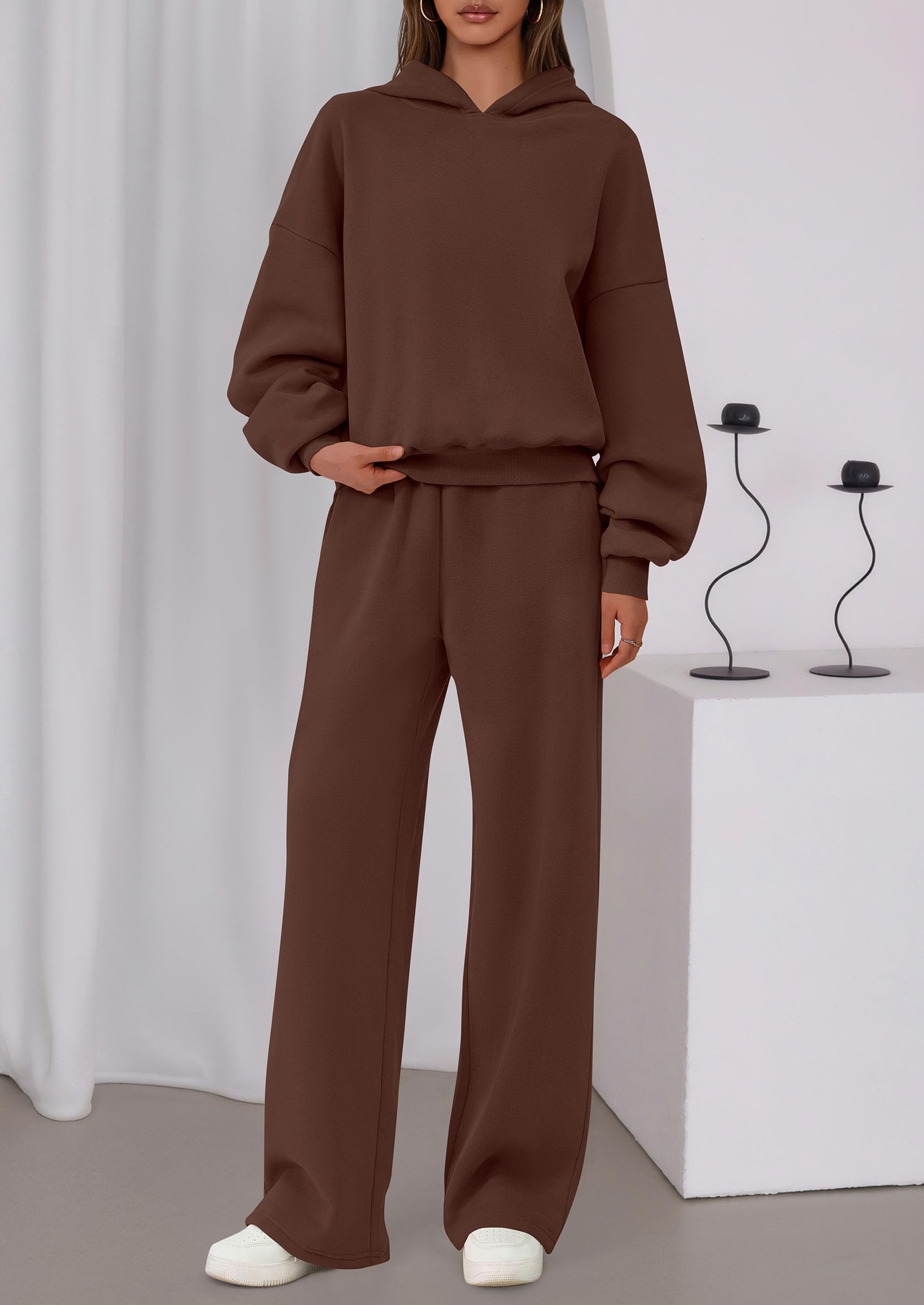 Womens Sweatsuits 2 Piece Set Casual Winter Long Sleeve Hoodie Loose Wide Leg Sweatpants Fall Tracksuit