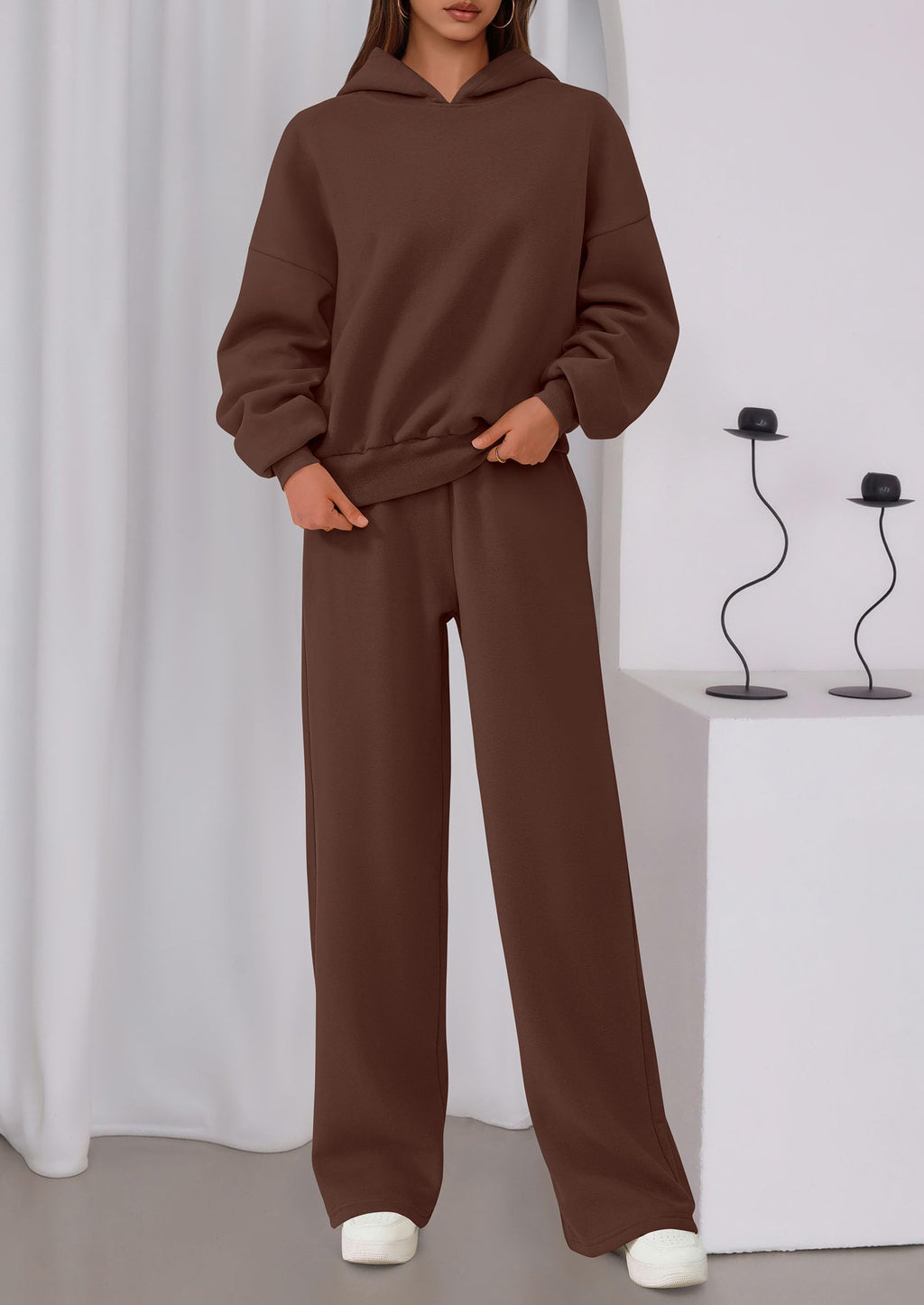 Womens Sweatsuits 2 Piece Set Casual Winter Long Sleeve Hoodie Loose Wide Leg Sweatpants Fall Tracksuit