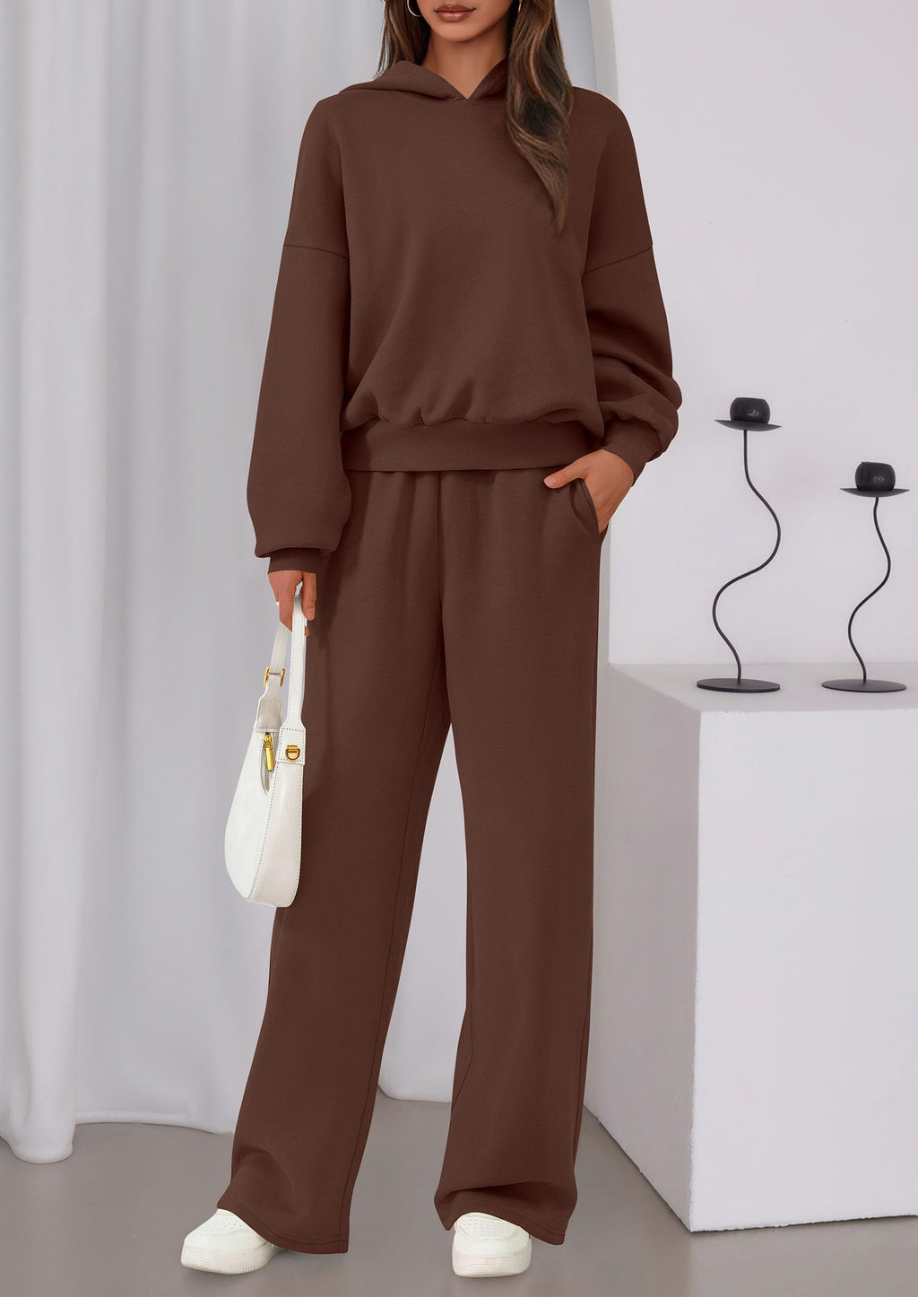 Womens Sweatsuits 2 Piece Set Casual Winter Long Sleeve Hoodie Loose Wide Leg Sweatpants Fall Tracksuit