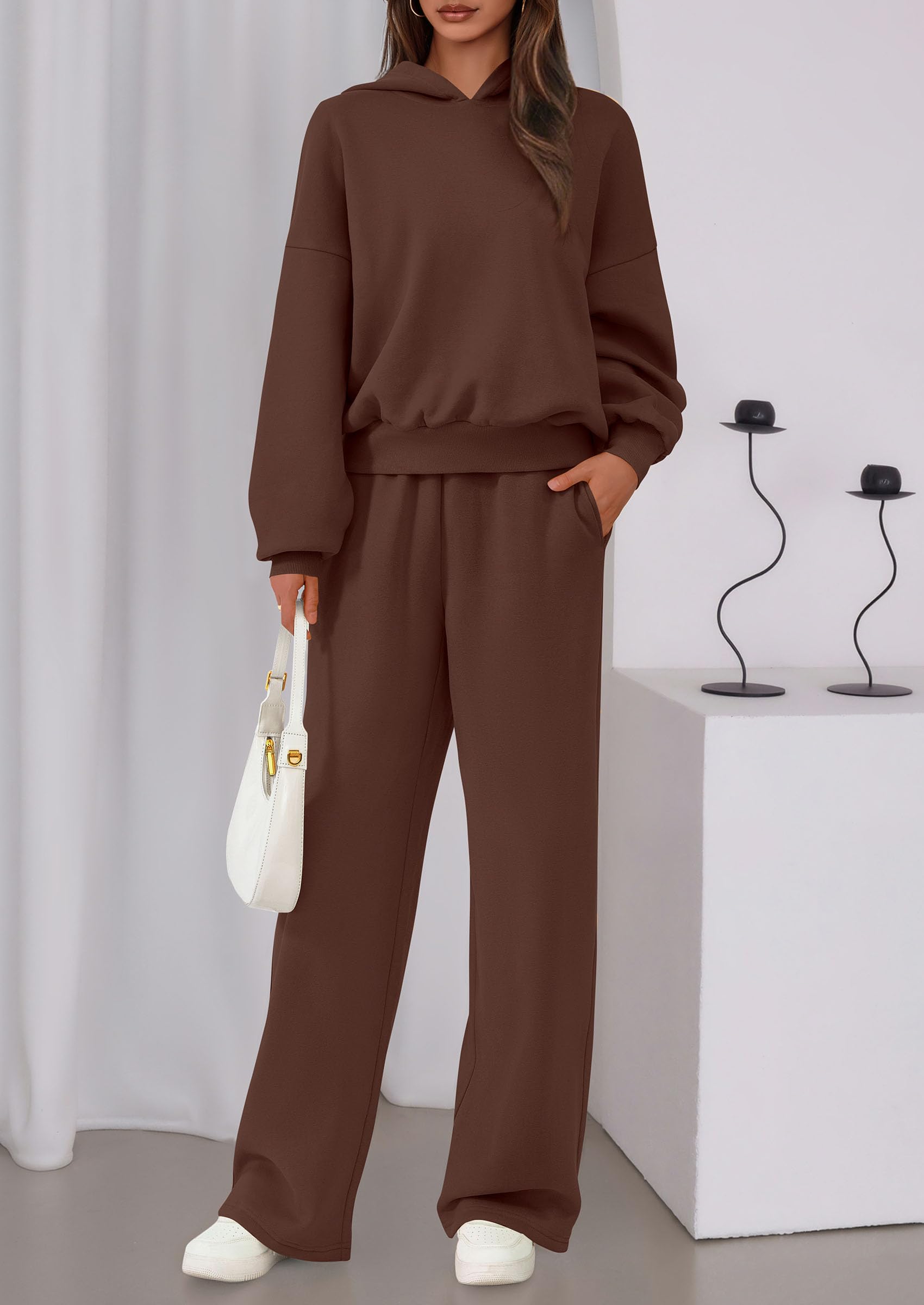 Womens Sweatsuits 2 Piece Set Casual Winter Long Sleeve Hoodie Loose Wide Leg Sweatpants Fall Tracksuit