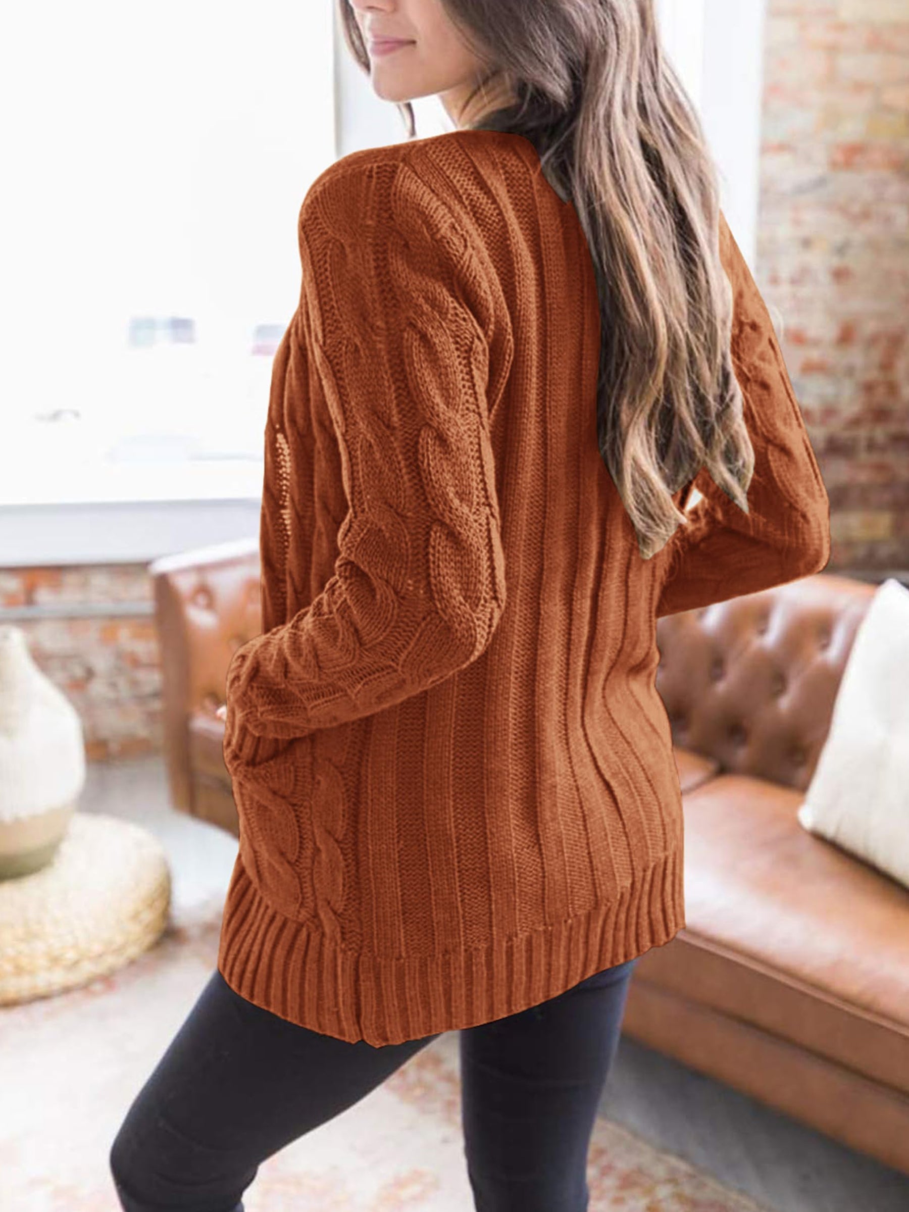 Women's Open Front Cardigan Sweaters Fall Fashion Button Down Cable Knit Chunky Winter Outerwear Coats