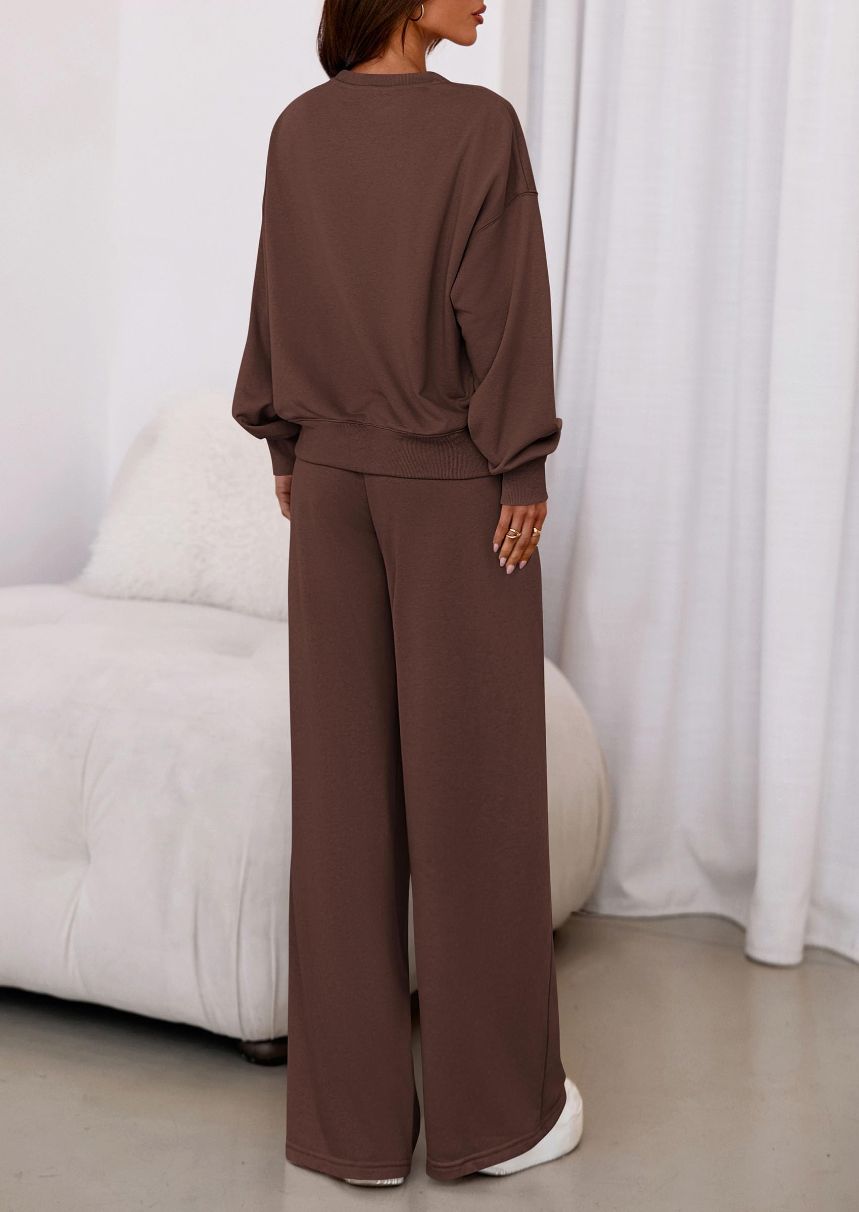 Womens 2 Piece Sets Long Sleeve Sweatshirt Wide Leg Pants Loose Matching Lounge Set Trendy Fall Outfits