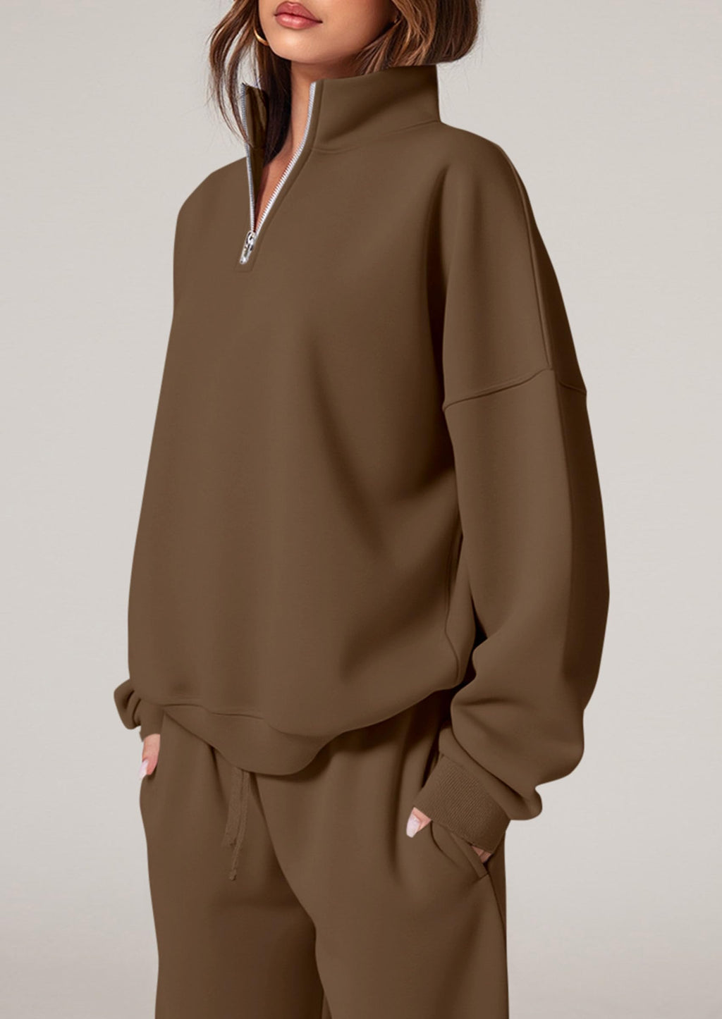 Womens Casual Two Piece Sets Fall Outfits Quarter Zip Sweatshirts Straight Leg Pants Sweatsuits Tracksuit