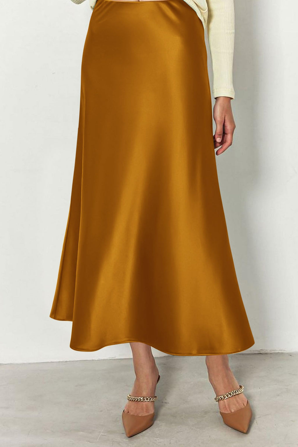 Women's Satin Skirts Dressy Casual Fall High Waisted Cocktail Wedding Flowy Elegant A Line Midi Skirt
