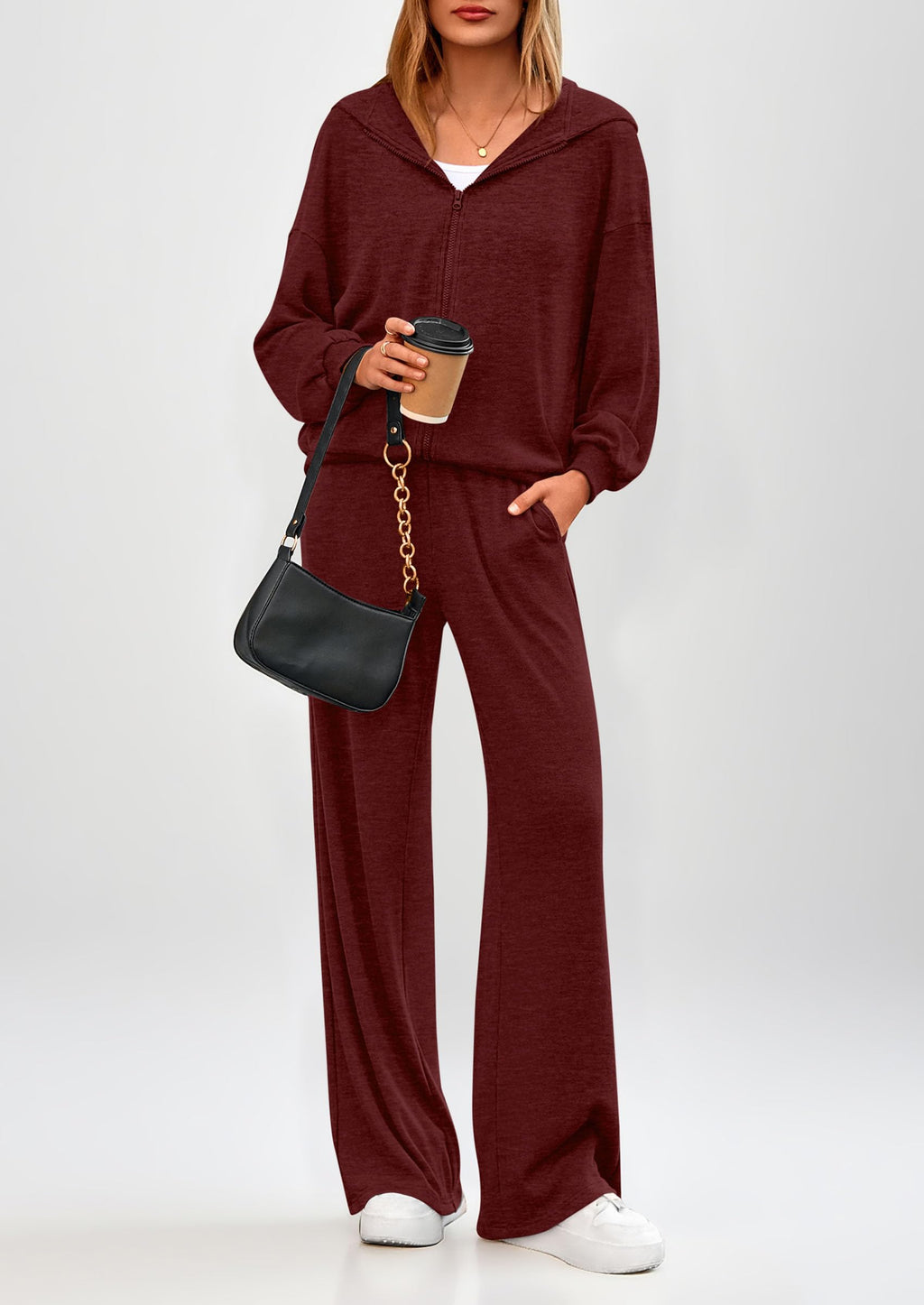 Women's 2 Piece Fall Lounge Sets Zip Up Hoodie Wide Leg Pants Tracksuit Matching Travel Outfits Clothes
