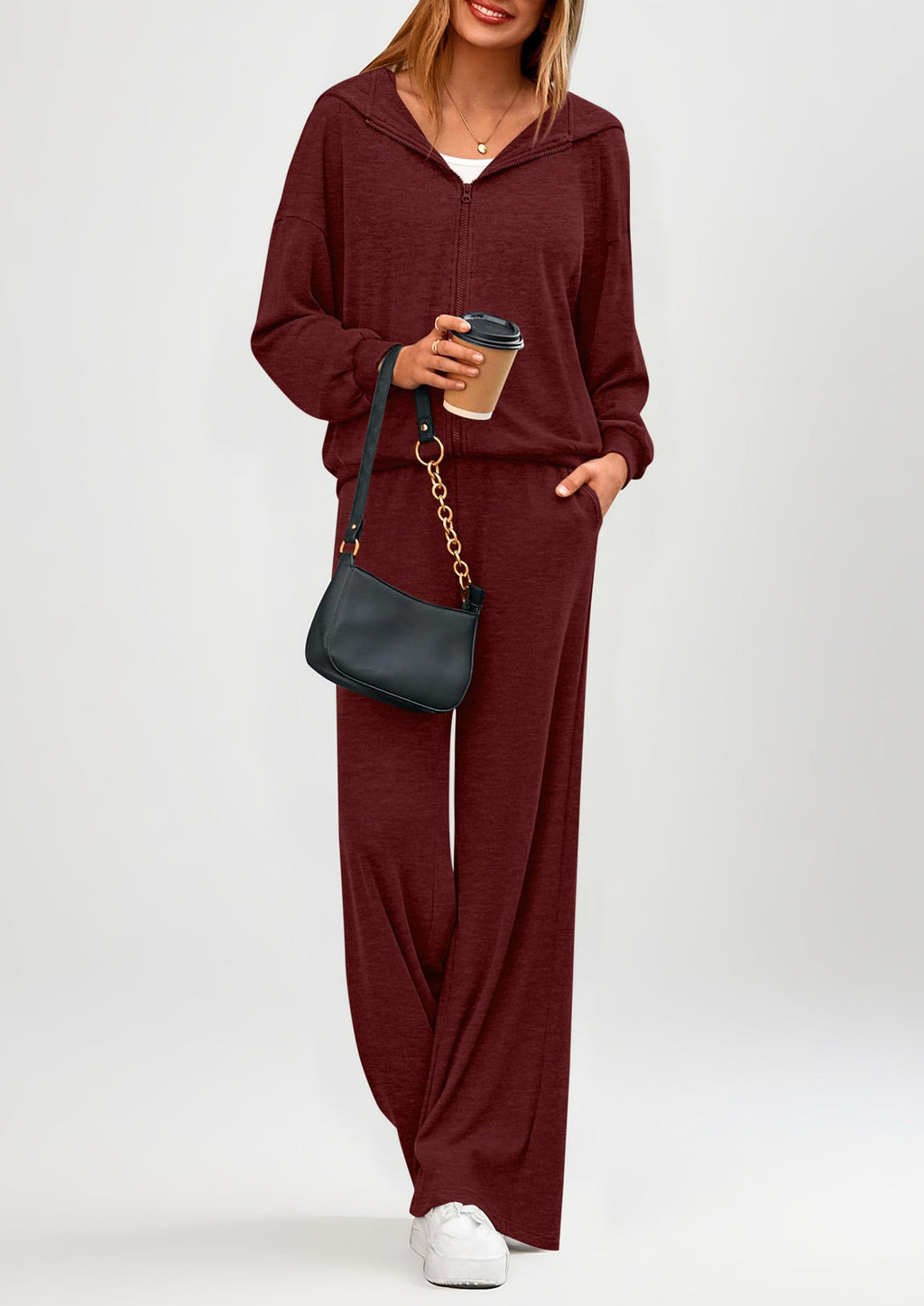Women's 2 Piece Fall Lounge Sets Zip Up Hoodie Wide Leg Pants Tracksuit Matching Travel Outfits Clothes