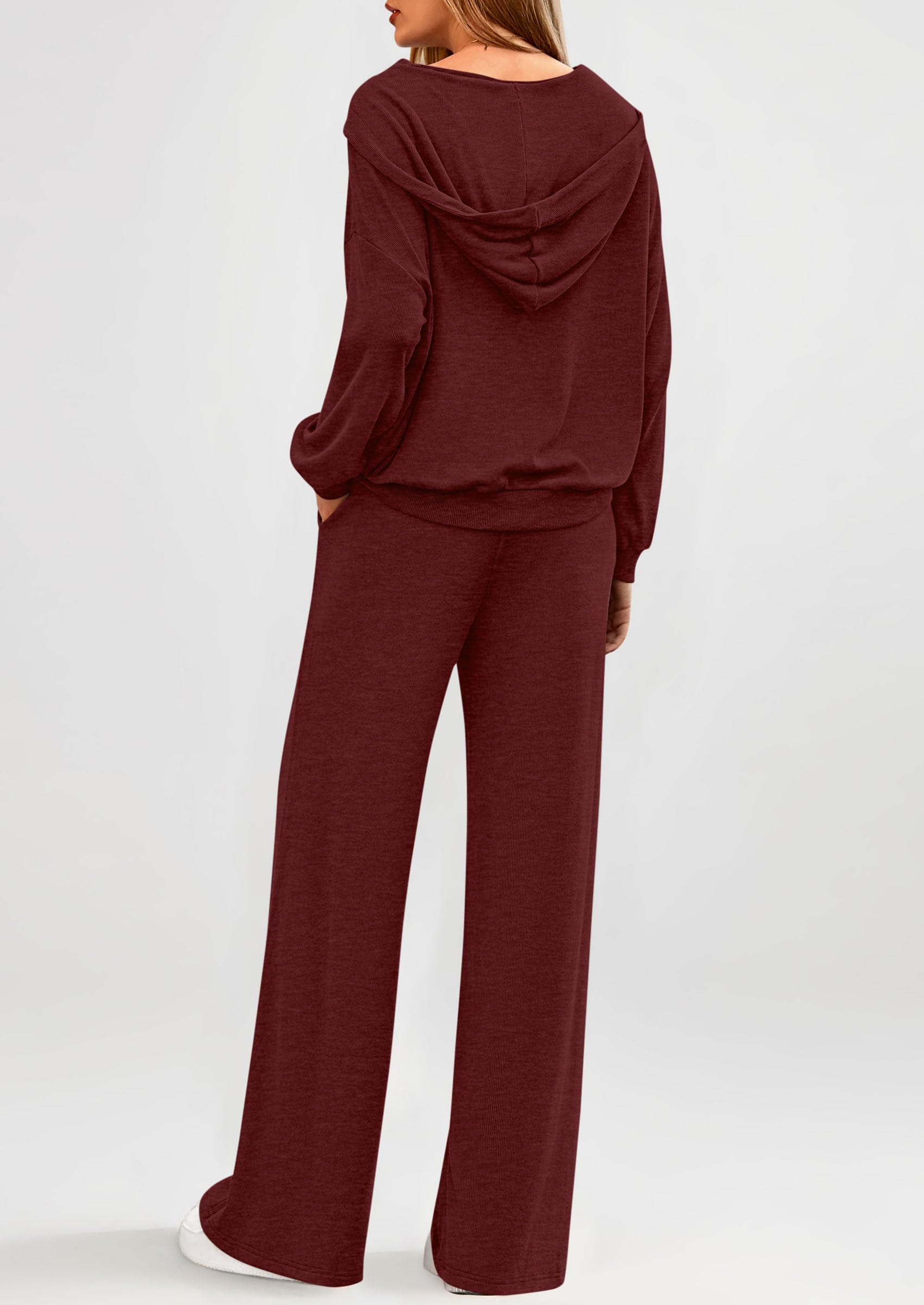 Women's 2 Piece Fall Lounge Sets Zip Up Hoodie Wide Leg Pants Tracksuit Matching Travel Outfits Clothes