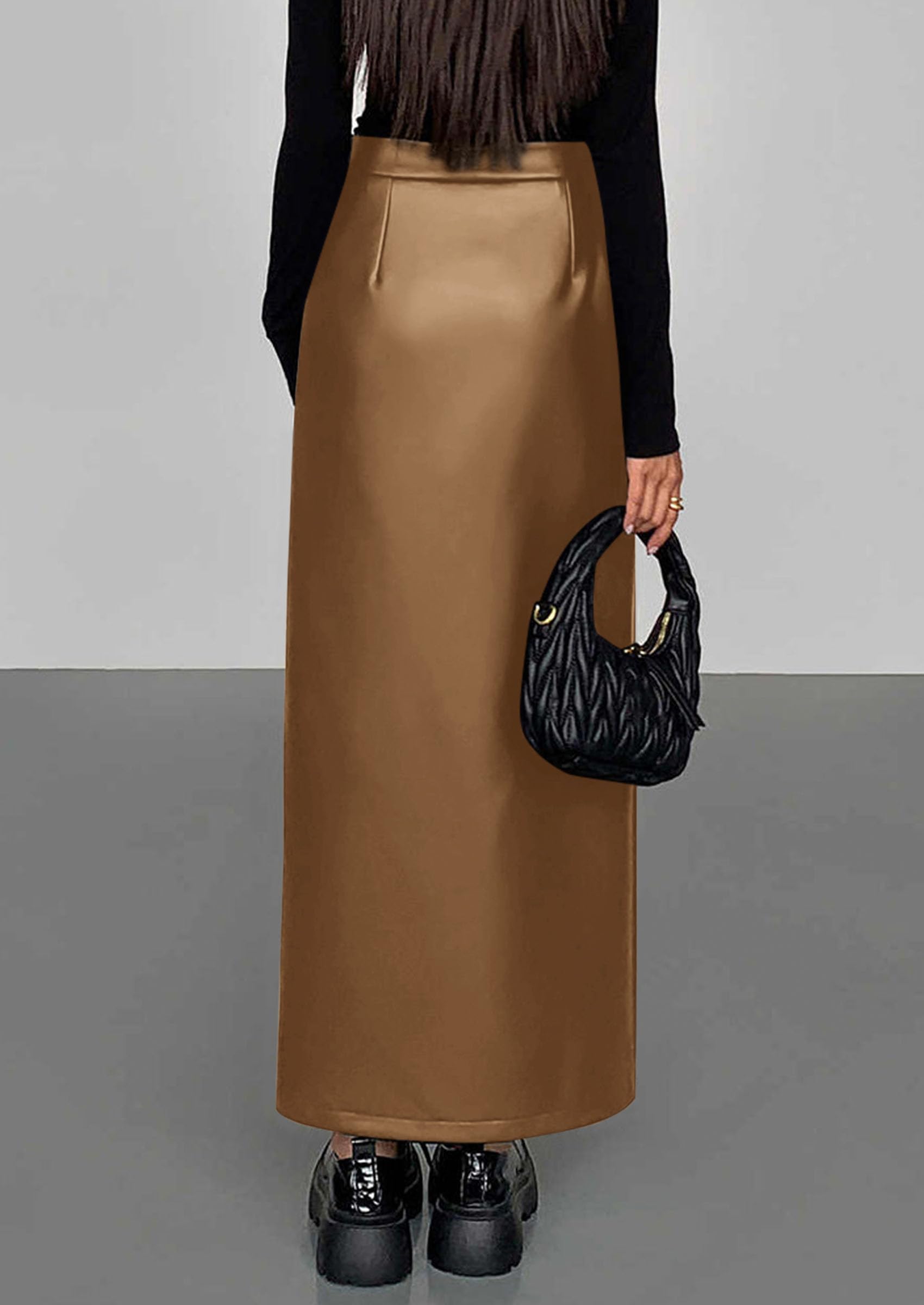 Womens Faux Leather Skirt Fall Bodycon High Waisted Slit Dressy Casual Winter Maxi Long Pencil Skirts