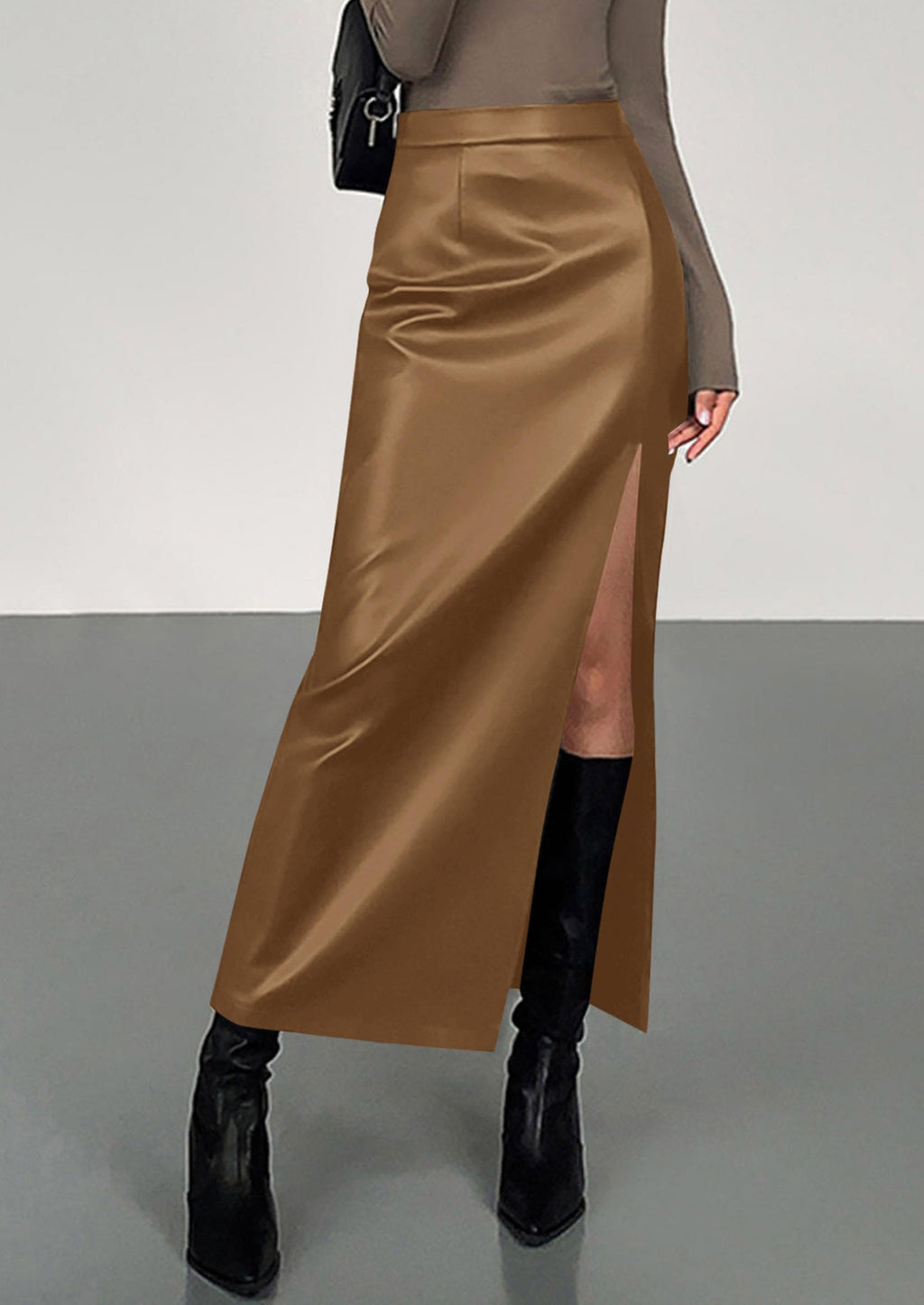 Womens Faux Leather Skirt Fall Bodycon High Waisted Slit Dressy Casual Winter Maxi Long Pencil Skirts