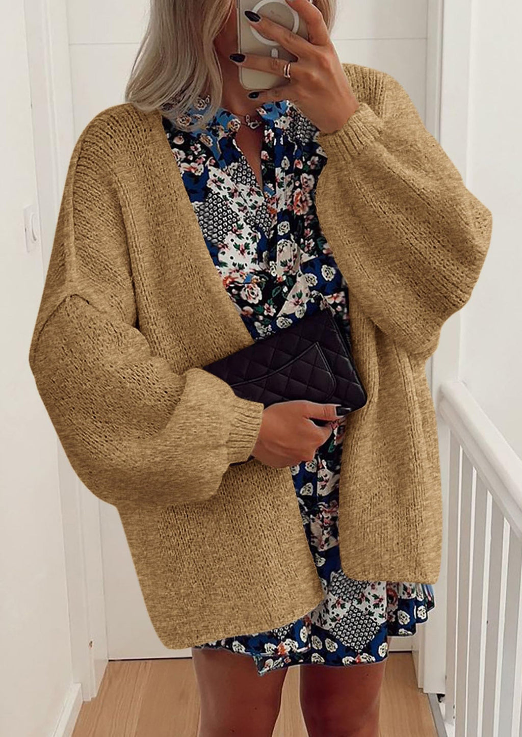Womens Oversized Cardigan Sweaters Fall Long Lantern Sleeve Knit Open Front Lightweight Sweater
