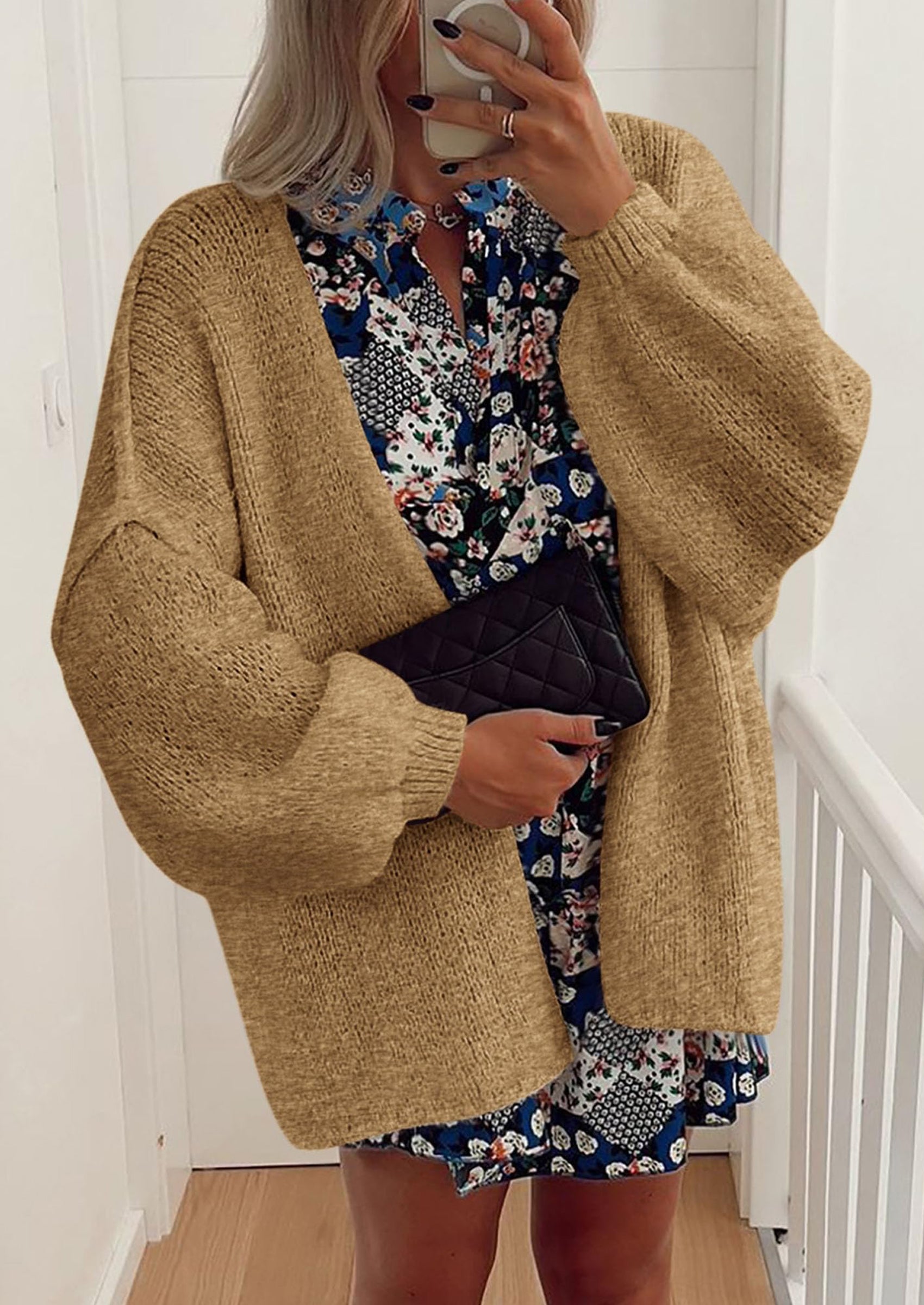 Womens Oversized Cardigan Sweaters Fall Long Lantern Sleeve Knit Open Front Lightweight Sweater