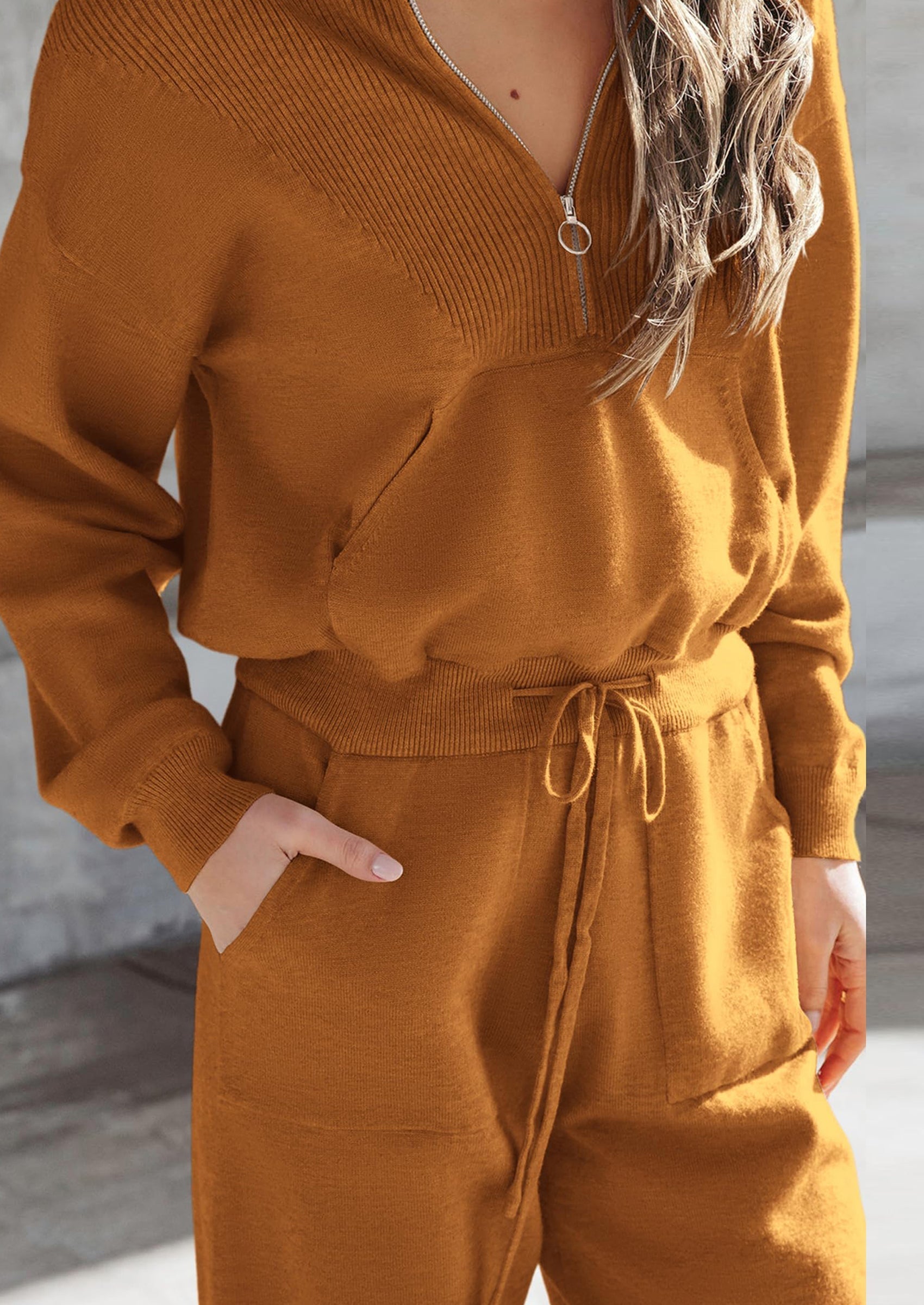 Women's 2 Piece Sweater Set Pullover Zip Up Sweatshirt Jogger Sweatpants Tracksuit Casual Outfit