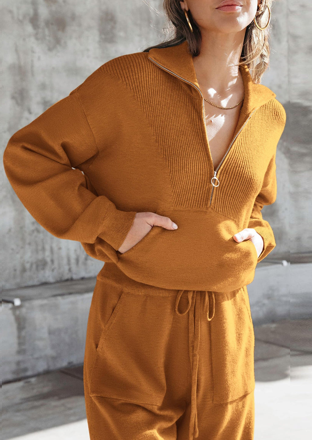 Women's 2 Piece Sweater Set Pullover Zip Up Sweatshirt Jogger Sweatpants Tracksuit Casual Outfit