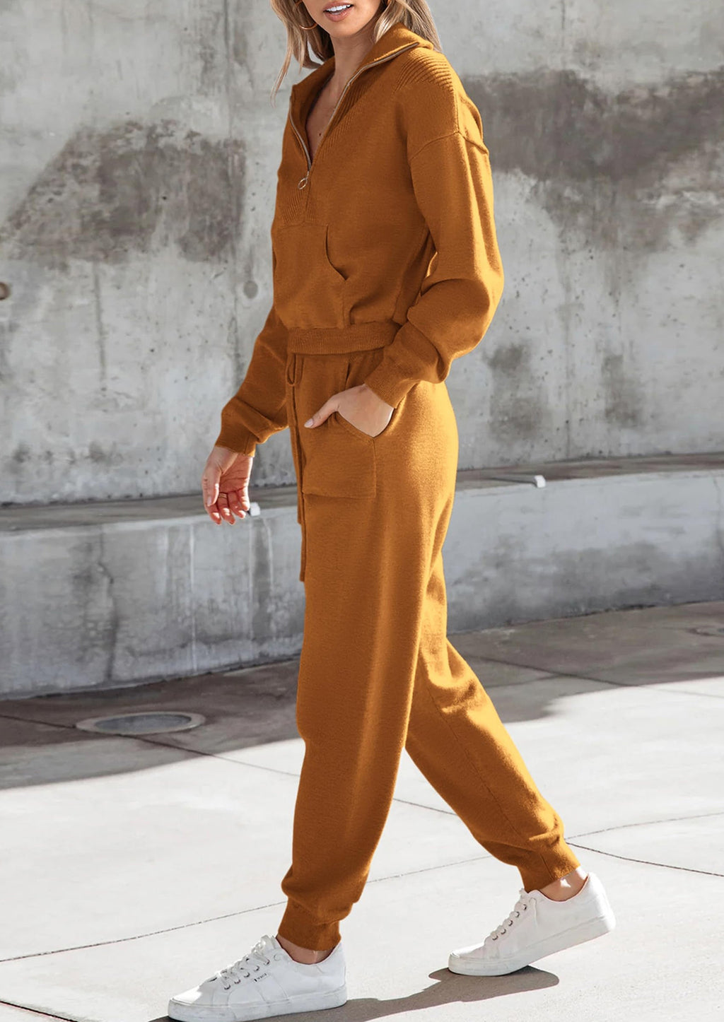 Women's 2 Piece Sweater Set Pullover Zip Up Sweatshirt Jogger Sweatpants Tracksuit Casual Outfit