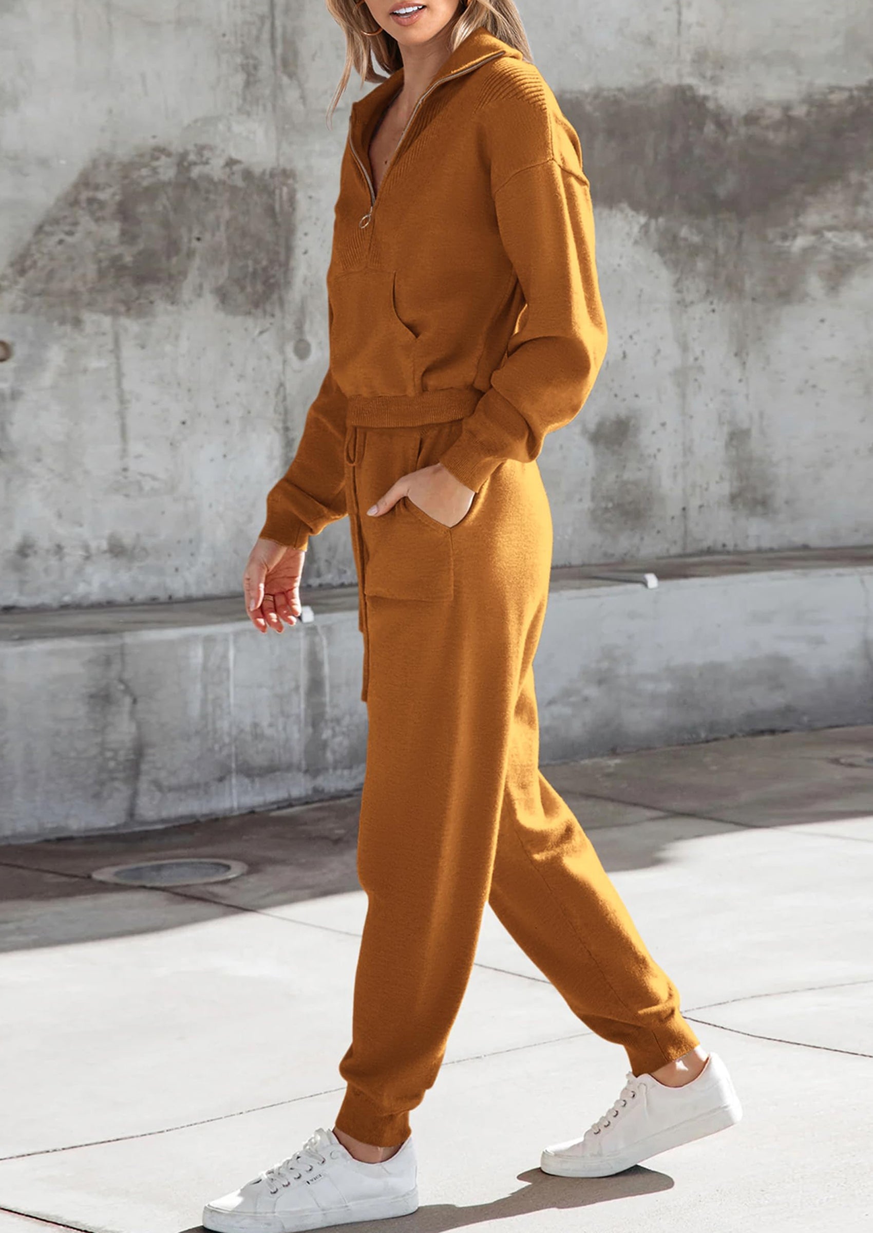 Women's 2 Piece Sweater Set Pullover Zip Up Sweatshirt Jogger Sweatpants Tracksuit Casual Outfit