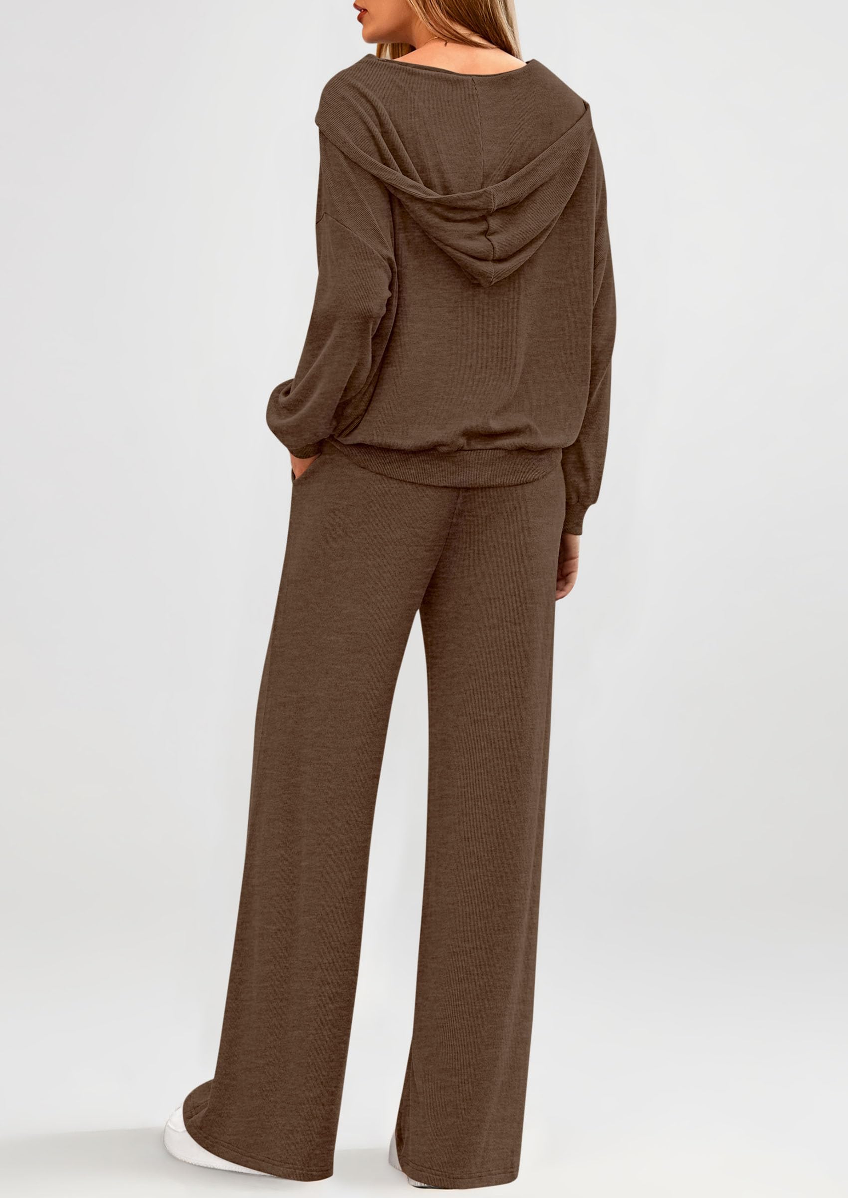 Women's 2 Piece Fall Lounge Sets Zip Up Hoodie Wide Leg Pants Tracksuit Matching Travel Outfits Clothes