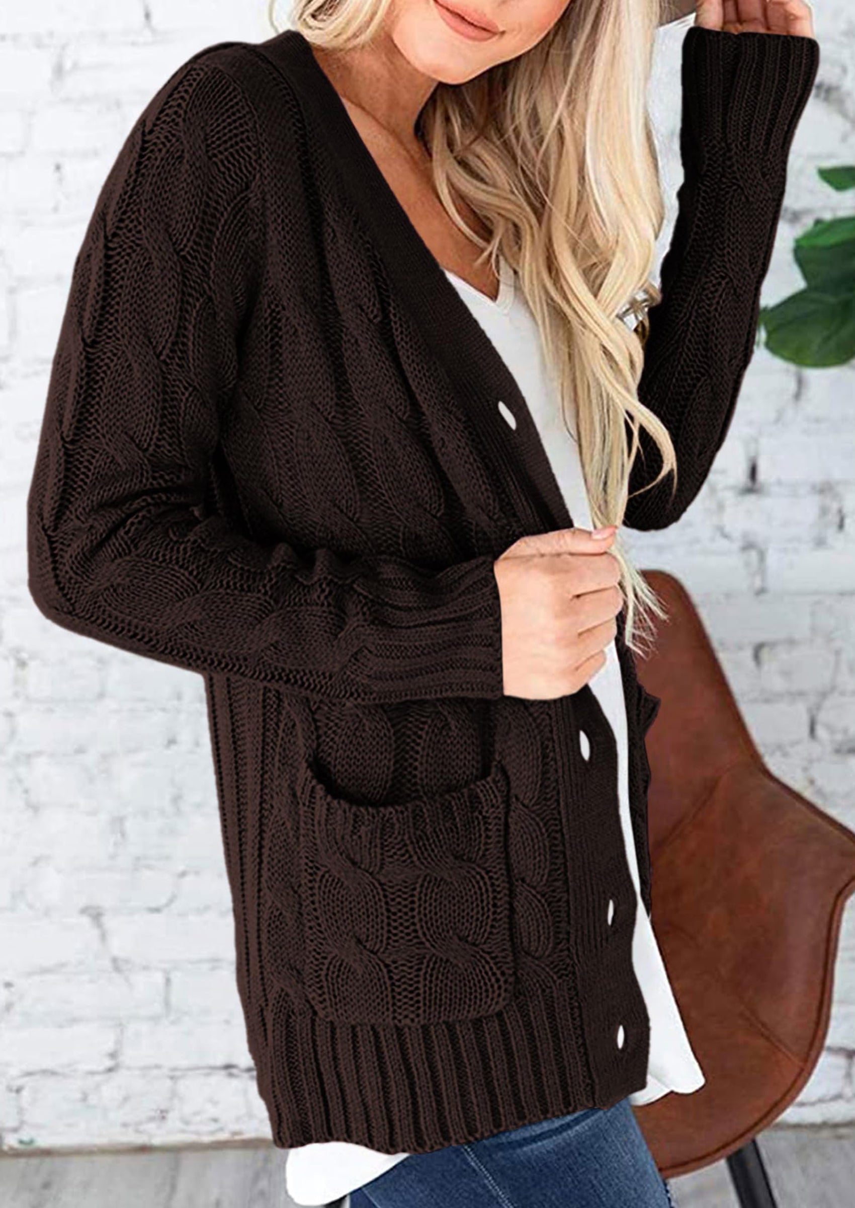 Women's Open Front Cardigan Sweaters Fall Fashion Button Down Cable Knit Chunky Winter Outerwear Coats