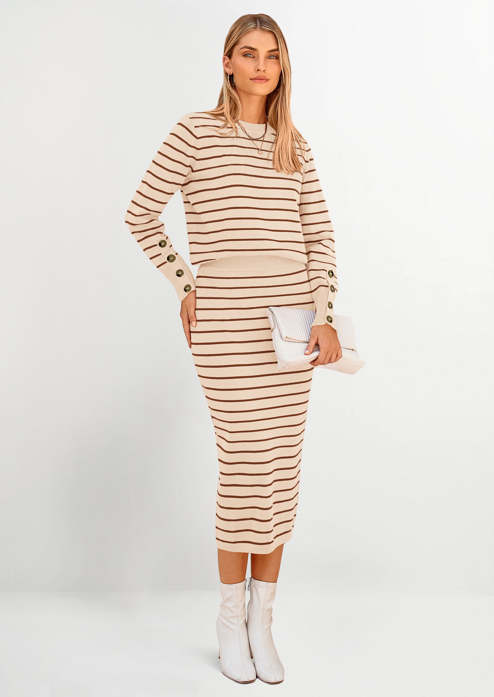2 Piece Skirts Sets For Women Fall Fashion Striped Sweater Dress Knit Lounge Travel Outfits Winter Clothing