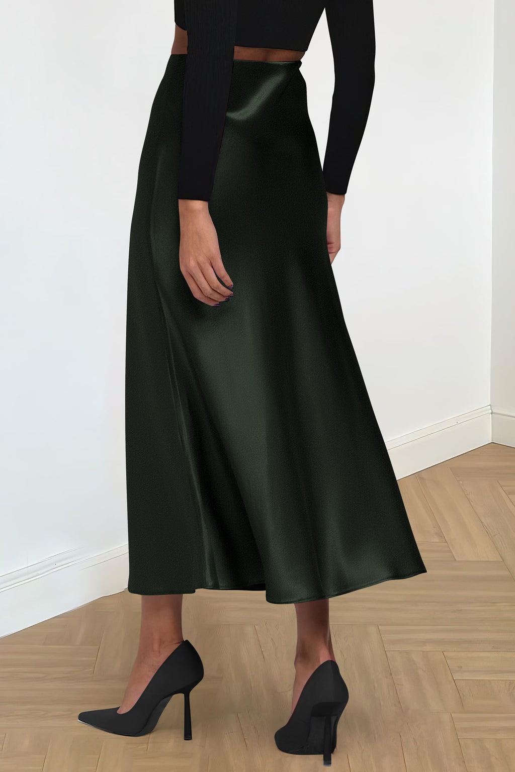 Women's Satin Skirts Dressy Casual Fall High Waisted Cocktail Wedding Flowy Elegant A Line Midi Skirt