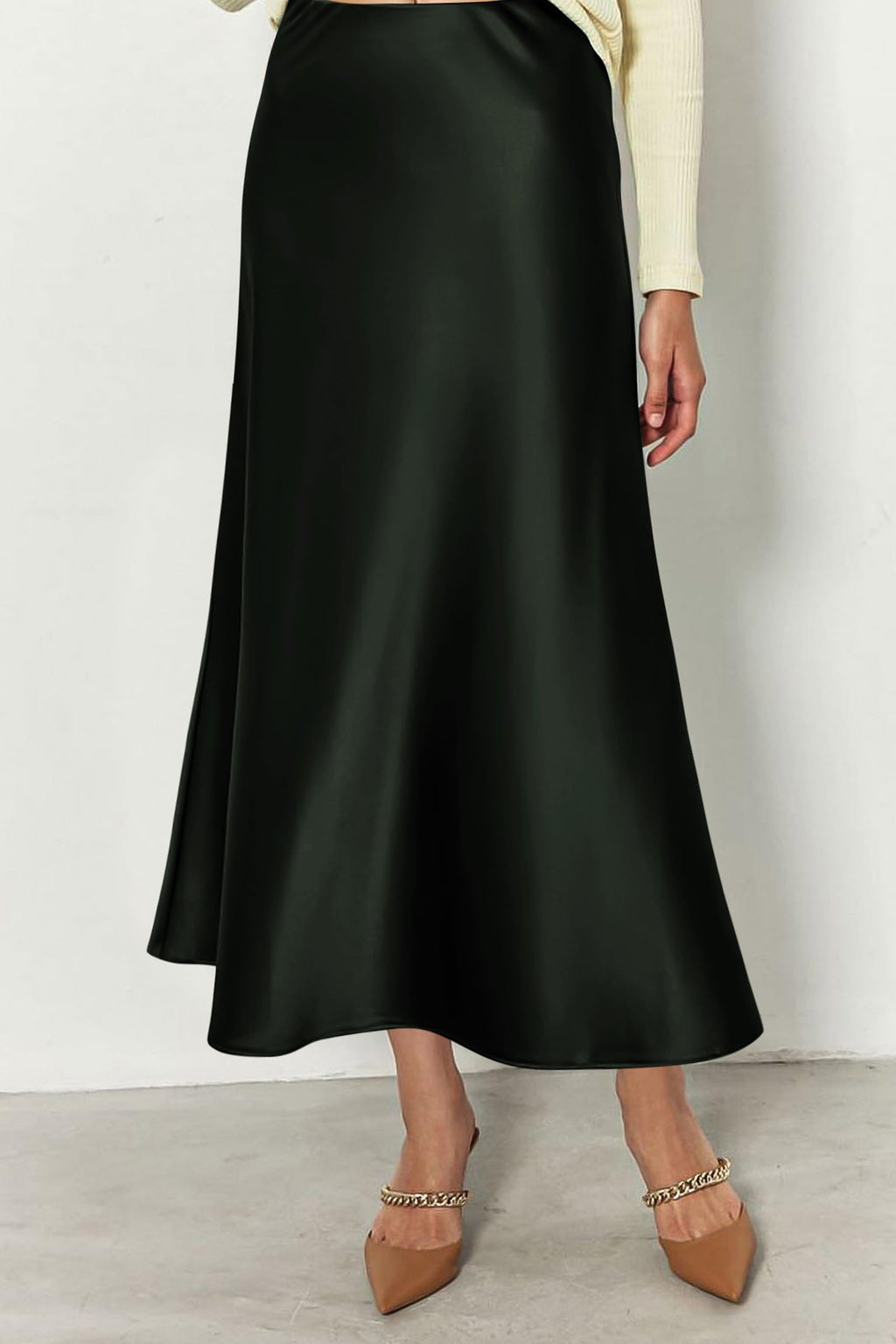 Women's Satin Skirts Dressy Casual Fall High Waisted Cocktail Wedding Flowy Elegant A Line Midi Skirt