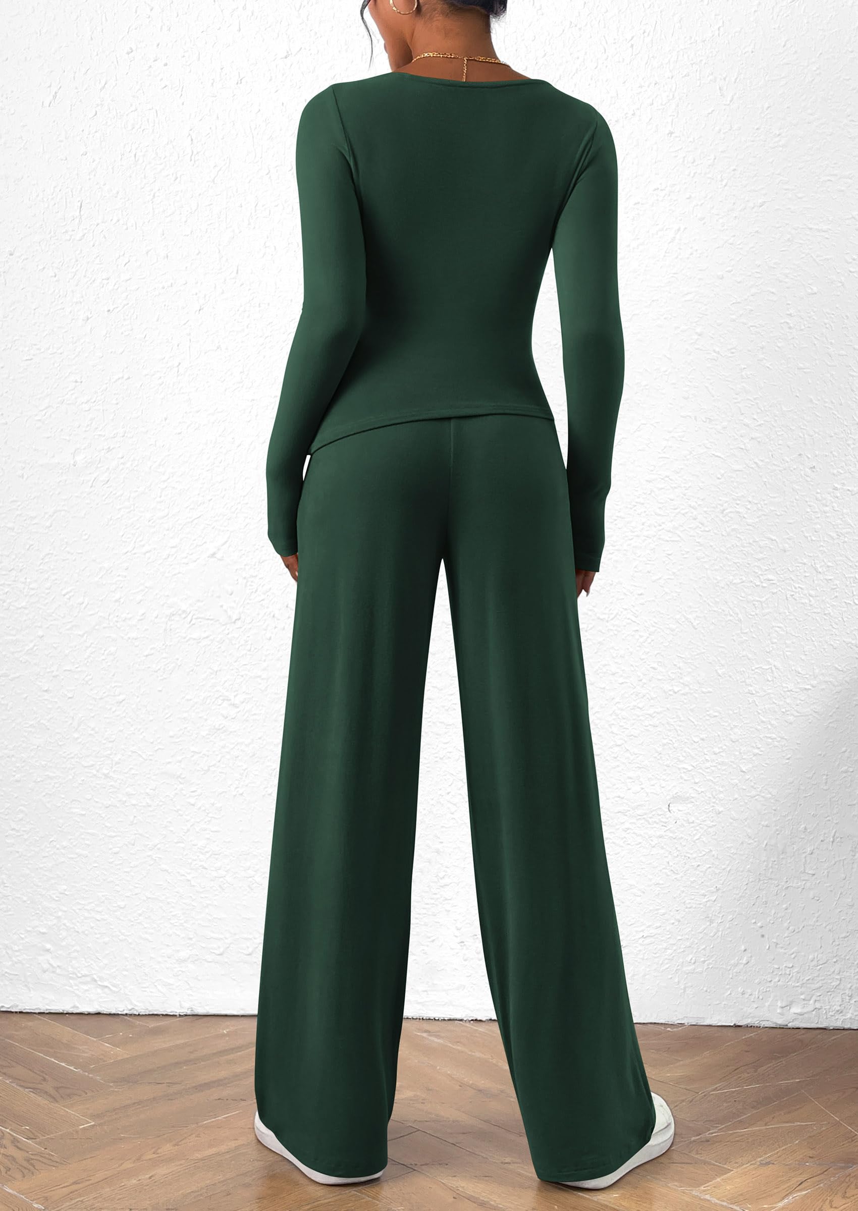 Women's 2 Piece Lounge Sets Asymmetrical Long Sleeve T Shirt Wide Leg Pants Casual Outfits Tracksuit