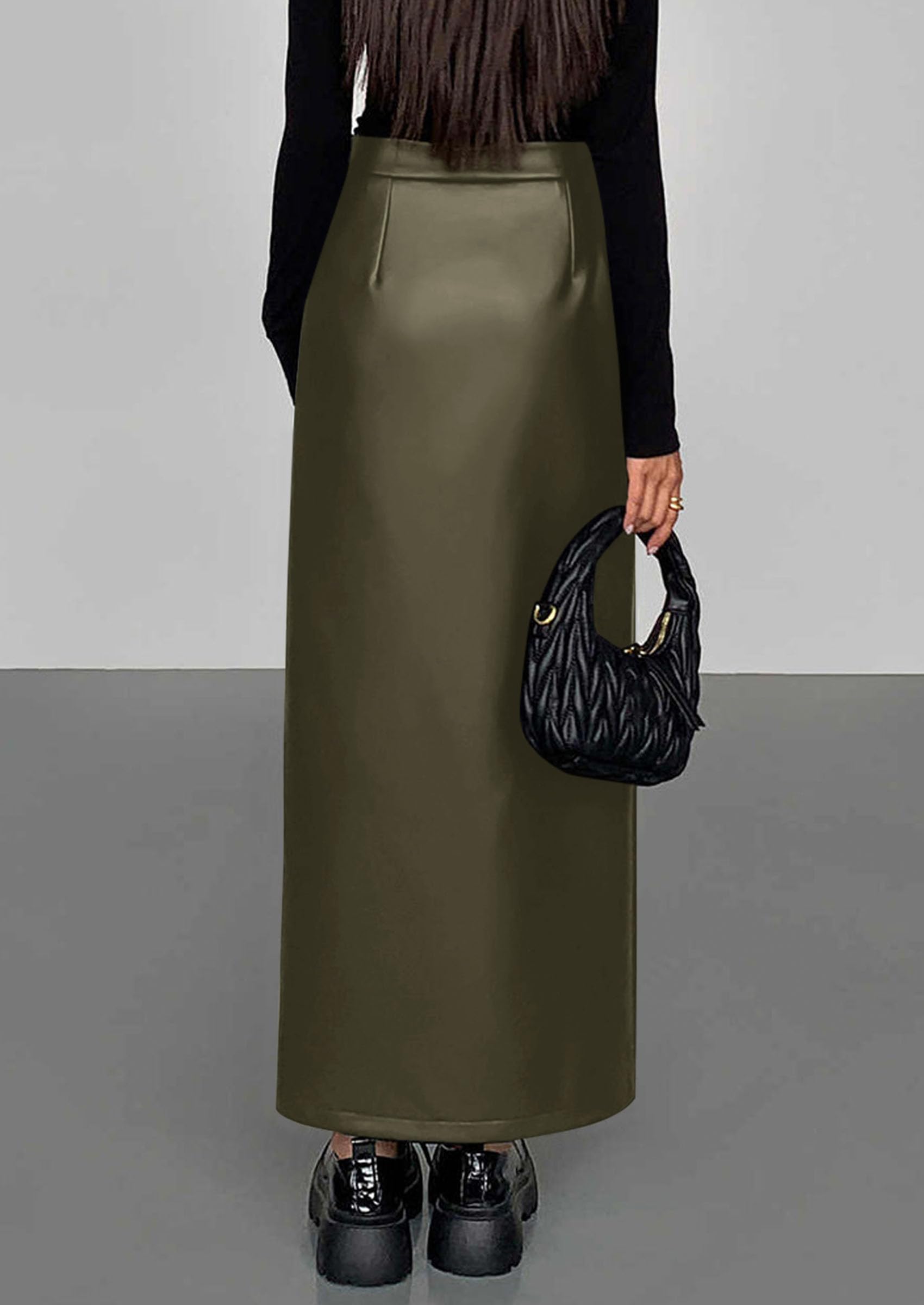 Womens Faux Leather Skirt Fall Bodycon High Waisted Slit Dressy Casual Winter Maxi Long Pencil Skirts