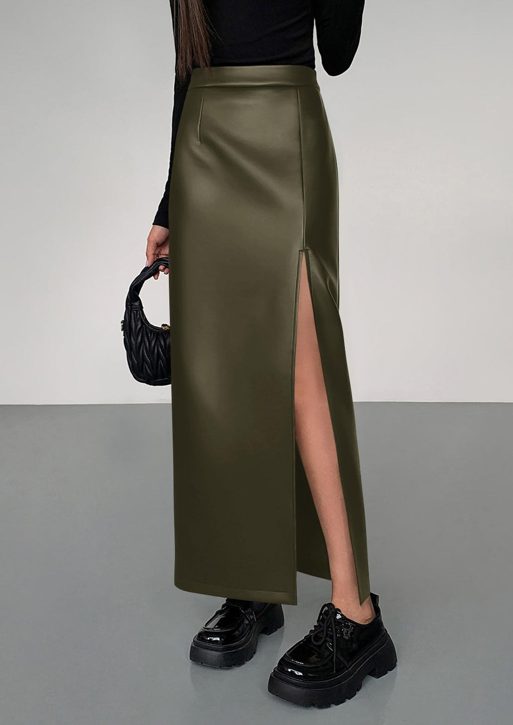 Womens Faux Leather Skirt Fall Bodycon High Waisted Slit Dressy Casual Winter Maxi Long Pencil Skirts