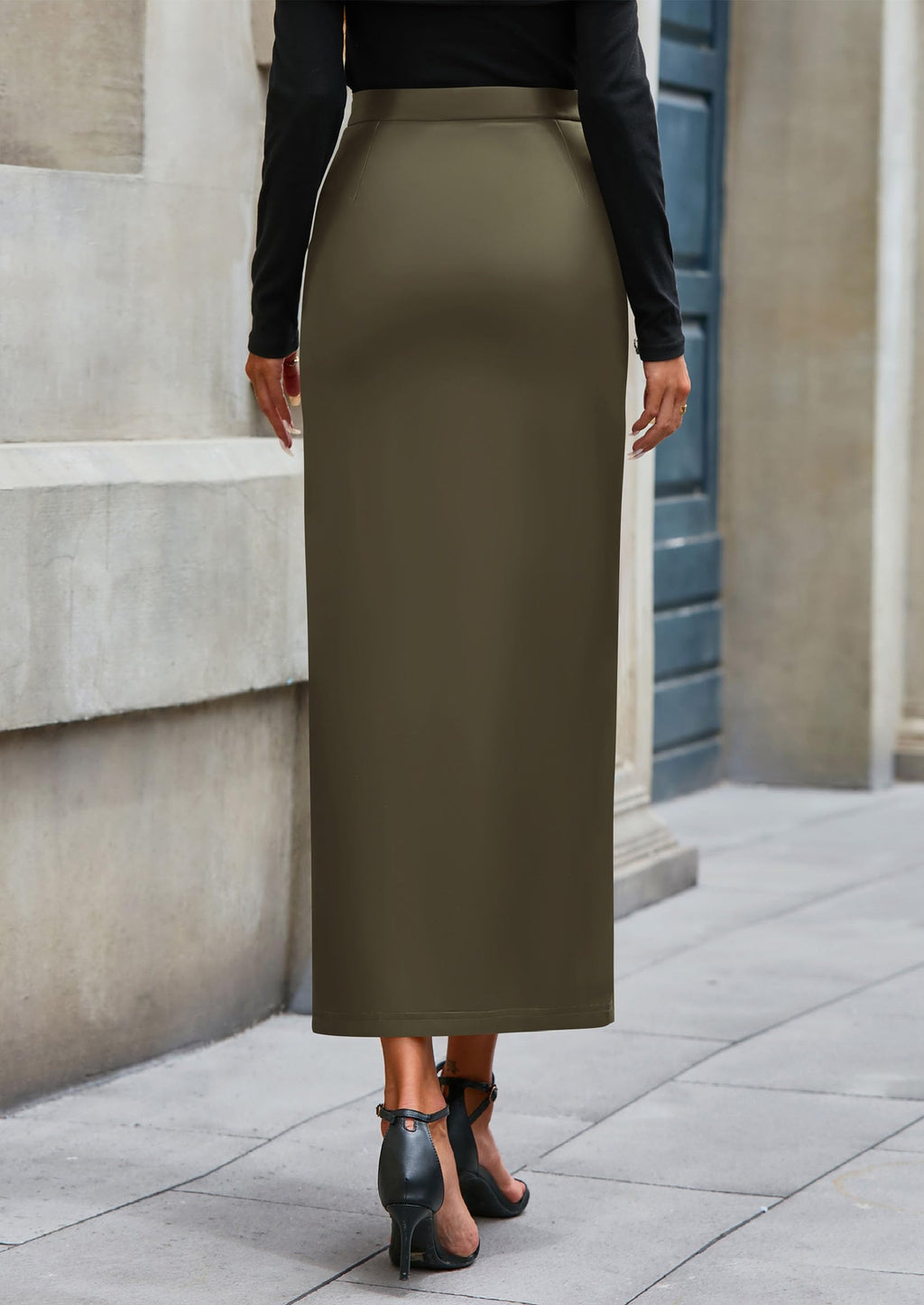 Womens Faux Leather Skirt Fall Bodycon High Waisted Slit Dressy Casual Winter Maxi Long Pencil Skirts