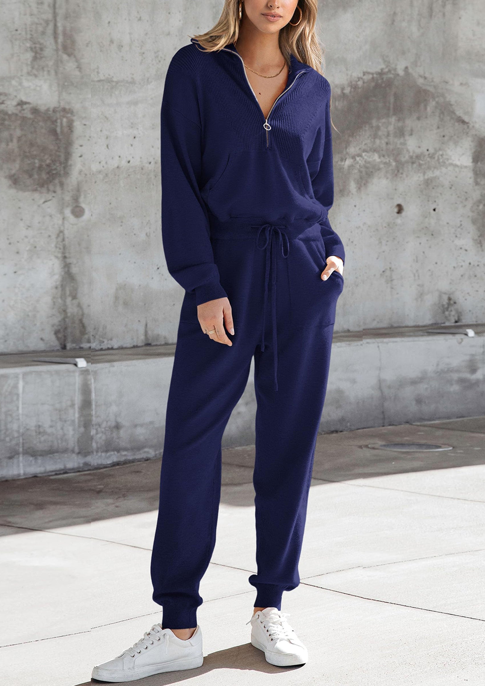Women's 2 Piece Sweater Set Pullover Zip Up Sweatshirt Jogger Sweatpants Tracksuit Casual Outfit
