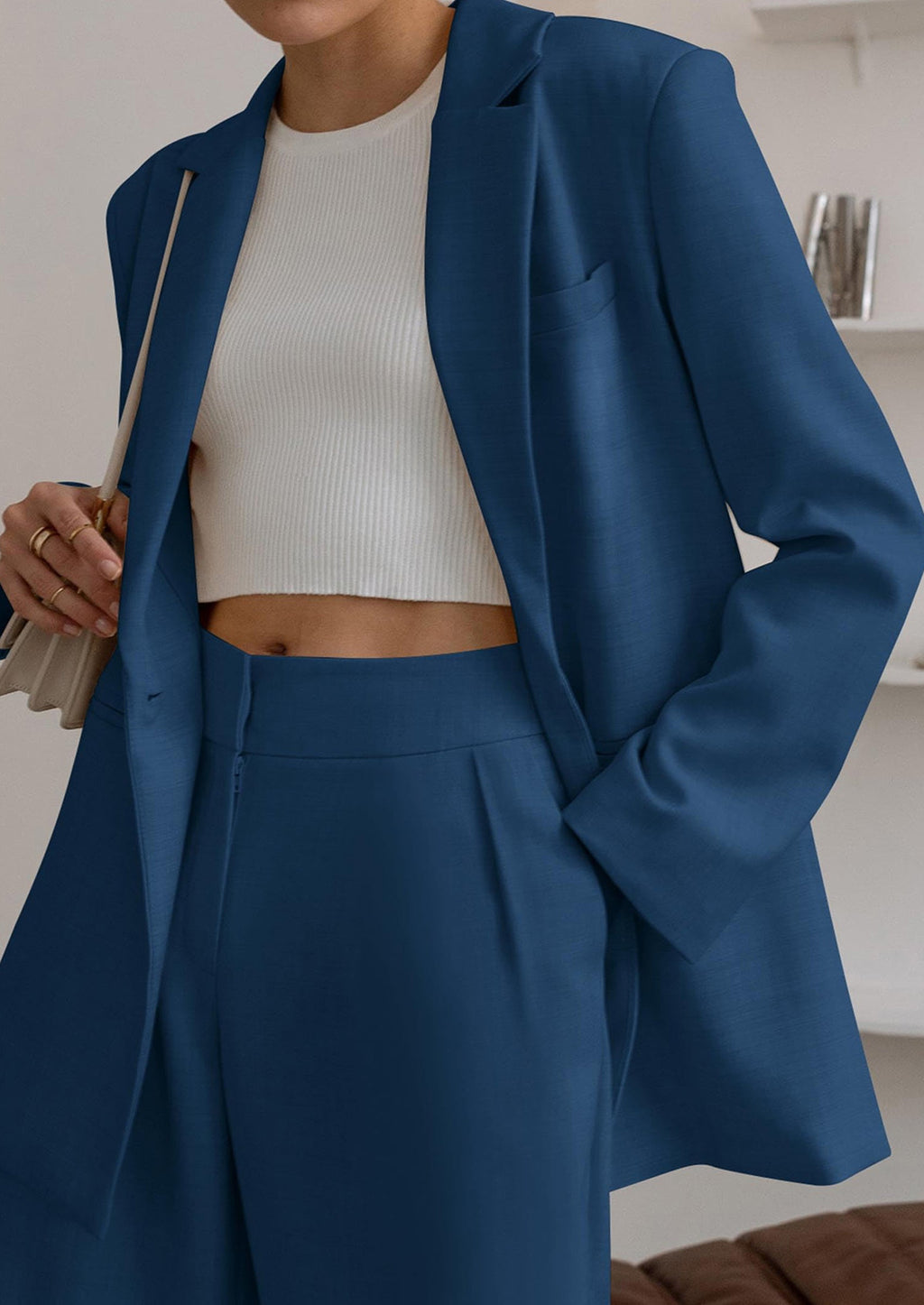 Women's Fall Two Piece Outfits Dressy Blazer Jacket and Wide Leg Pants Pockets Business Casual Office Suit Sets