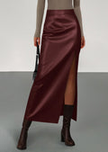 Womens Faux Leather Skirt Fall Bodycon High Waisted Slit Dressy Casual Winter Maxi Long Pencil Skirts