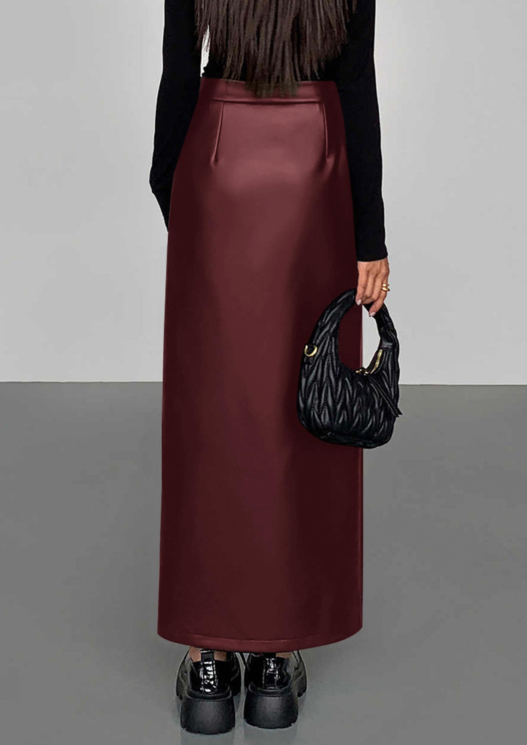 Womens Faux Leather Skirt Fall Bodycon High Waisted Slit Dressy Casual Winter Maxi Long Pencil Skirts