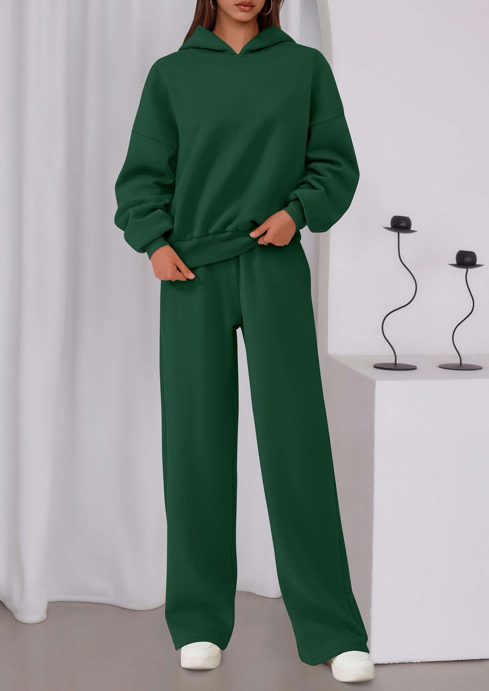 Womens Sweatsuits 2 Piece Set Casual Winter Long Sleeve Hoodie Loose Wide Leg Sweatpants Fall Tracksuit