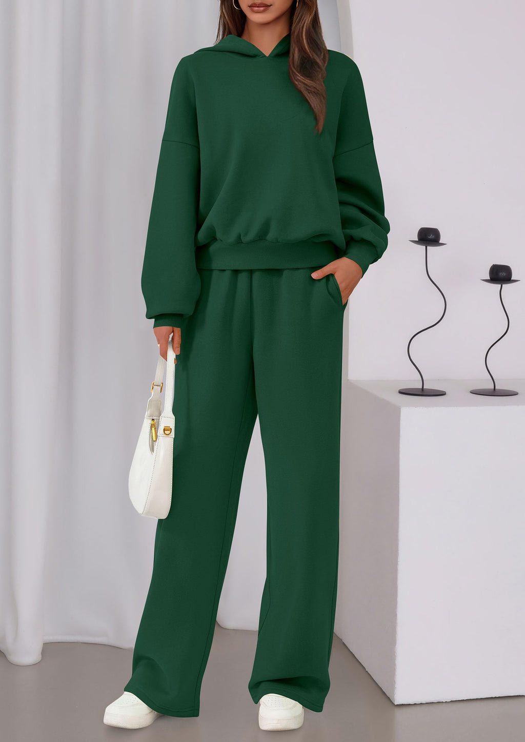 Womens Sweatsuits 2 Piece Set Casual Winter Long Sleeve Hoodie Loose Wide Leg Sweatpants Fall Tracksuit