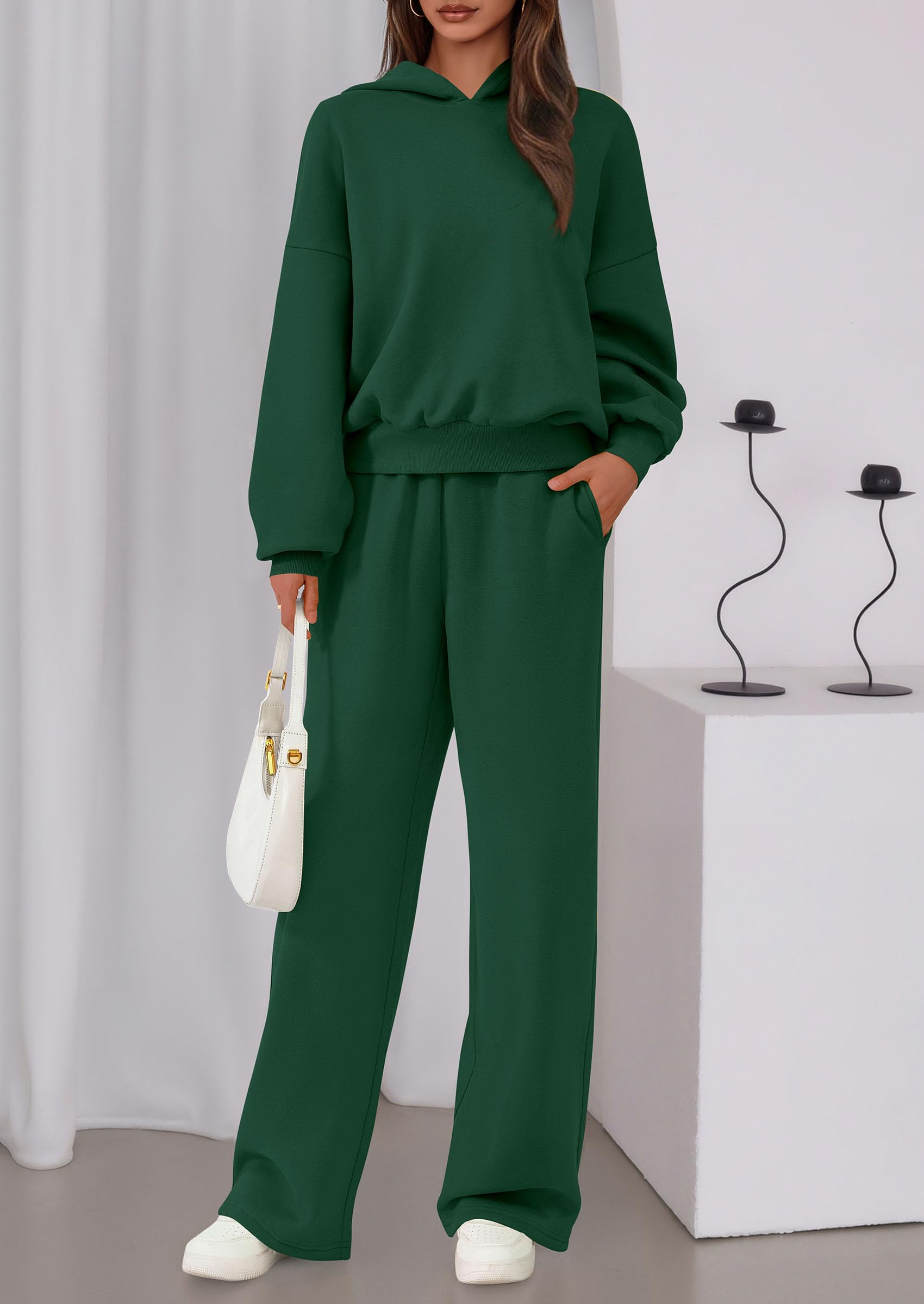 Womens Sweatsuits 2 Piece Set Casual Winter Long Sleeve Hoodie Loose Wide Leg Sweatpants Fall Tracksuit