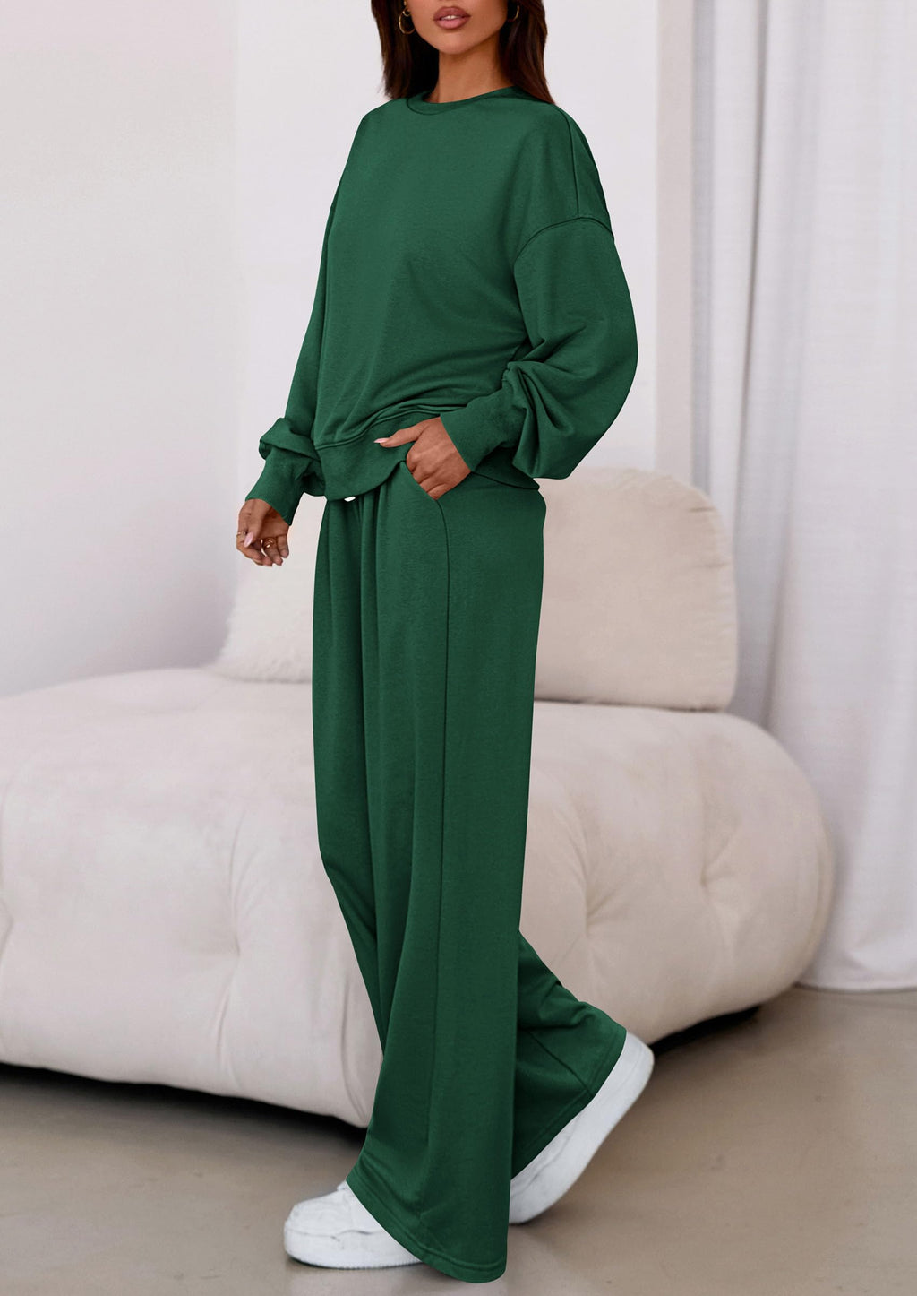 Womens 2 Piece Sets Long Sleeve Sweatshirt Wide Leg Pants Loose Matching Lounge Set Trendy Fall Outfits