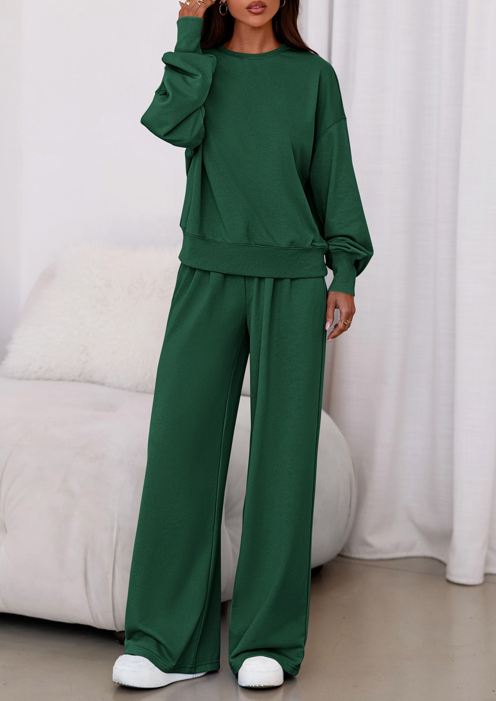 Womens 2 Piece Sets Long Sleeve Sweatshirt Wide Leg Pants Loose Matching Lounge Set Trendy Fall Outfits