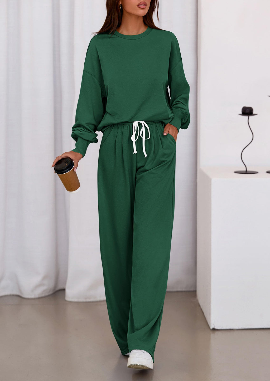 Womens 2 Piece Sets Long Sleeve Sweatshirt Wide Leg Pants Loose Matching Lounge Set Trendy Fall Outfits