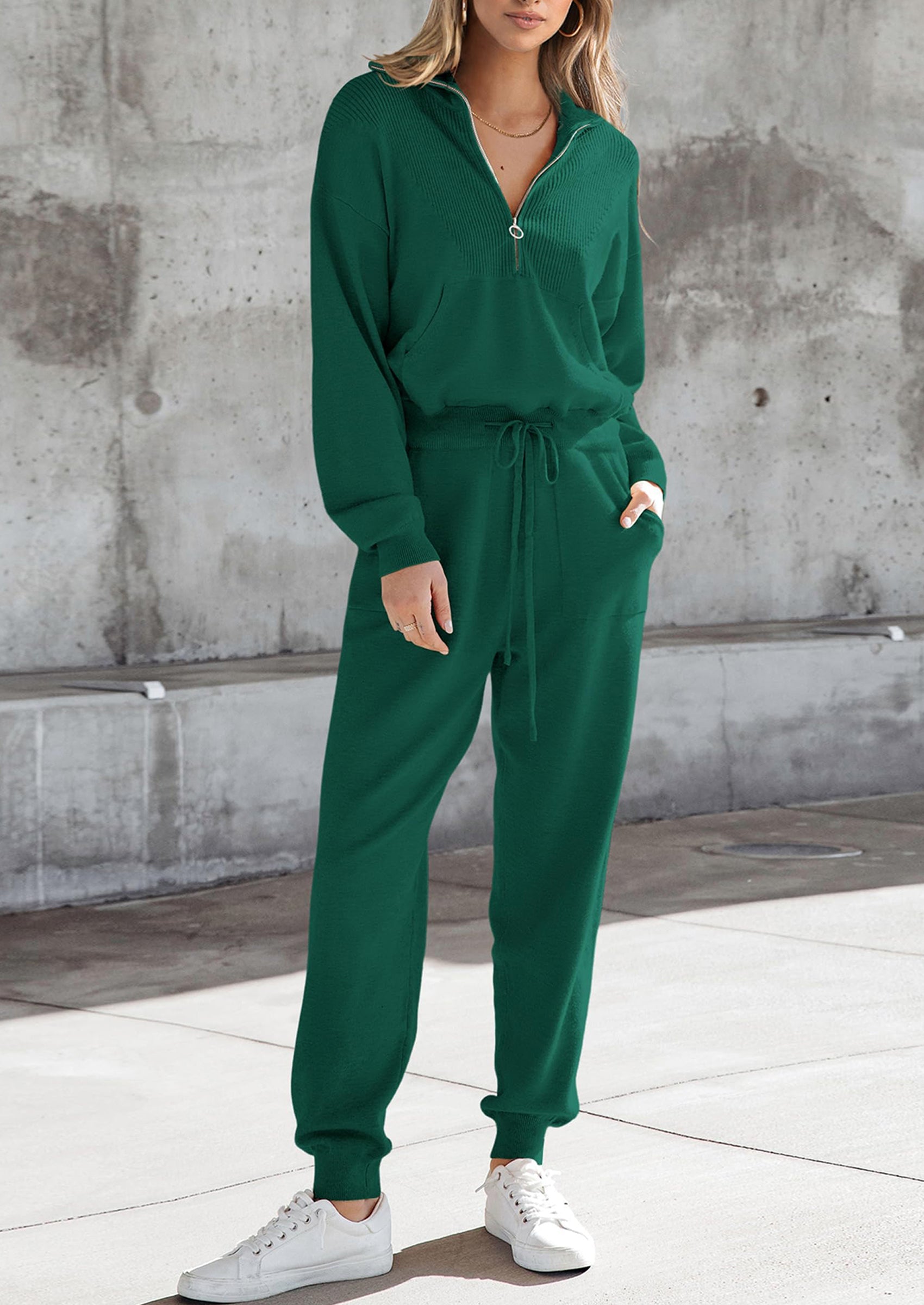 Women's 2 Piece Sweater Set Pullover Zip Up Sweatshirt Jogger Sweatpants Tracksuit Casual Outfit